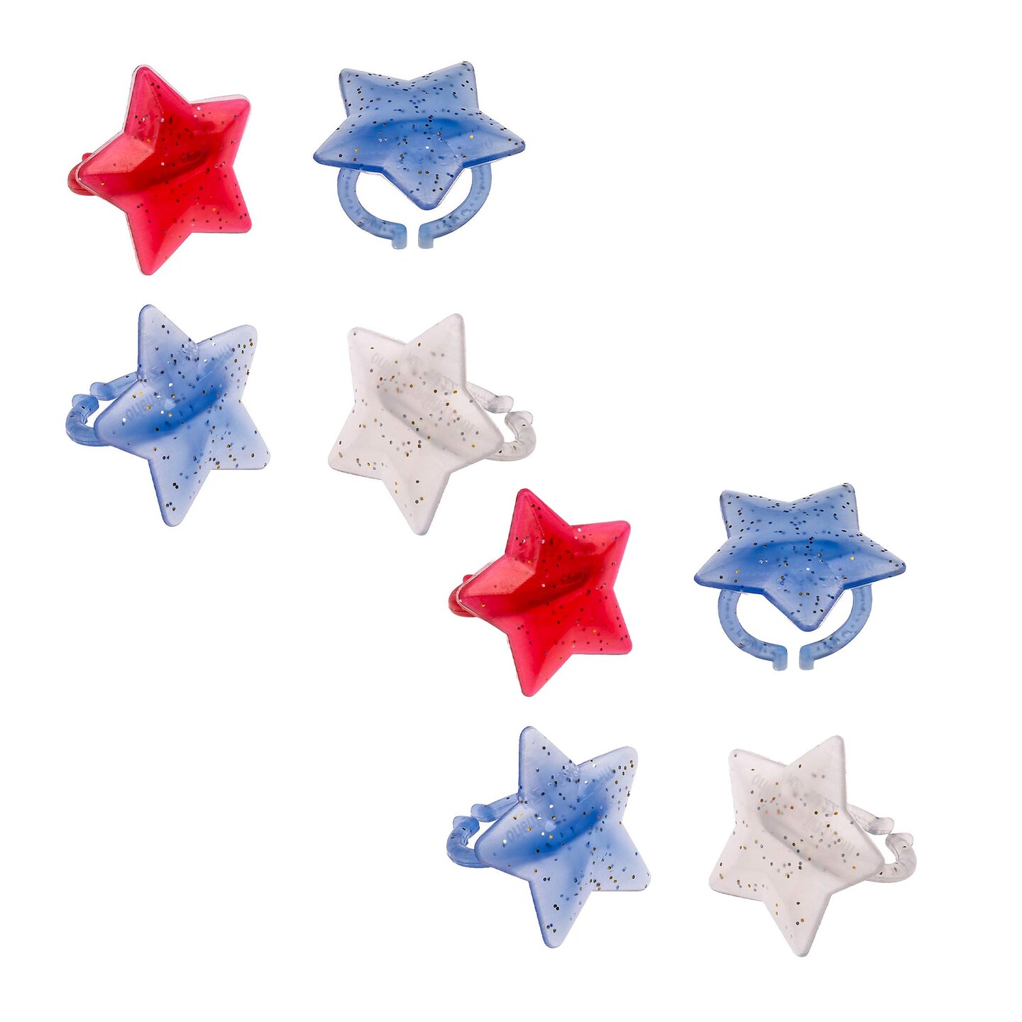 4th of July Patriotic Star-Shaped Glitter Rings 24 Pieces
