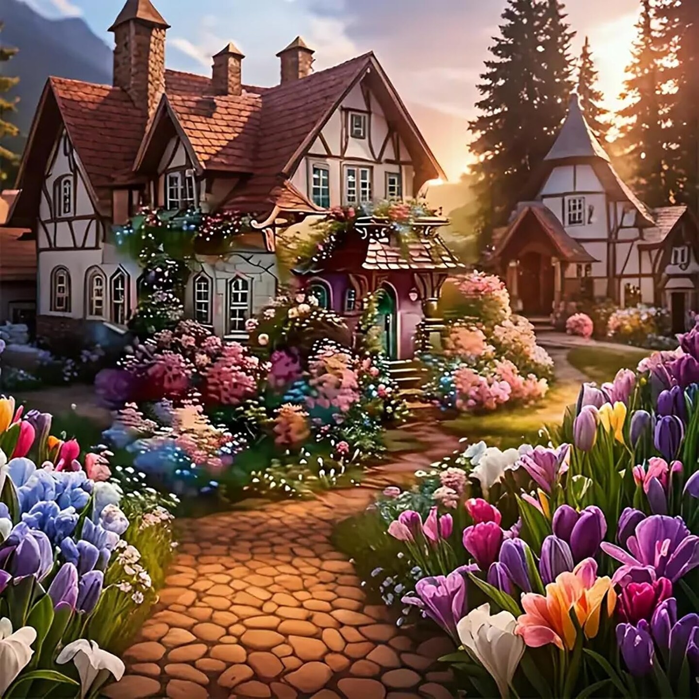 5D Diamond Painting Kit for Adults Beginners,DIY House Flower Paint by Diamond Art Kits,Suitability Friends Full Round Drill Diamonds Dots Gem Art
