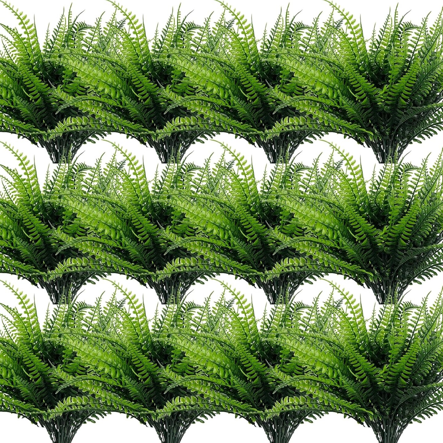 20 Bundles Artificial Plants Outdoor Faux Boston Fern Summer Decor Fake Plants UV Resistant Plastic Greenery Shrubs Artificial Fake Flowers Outside Indoor for Spring Home Gardens Patio Yards