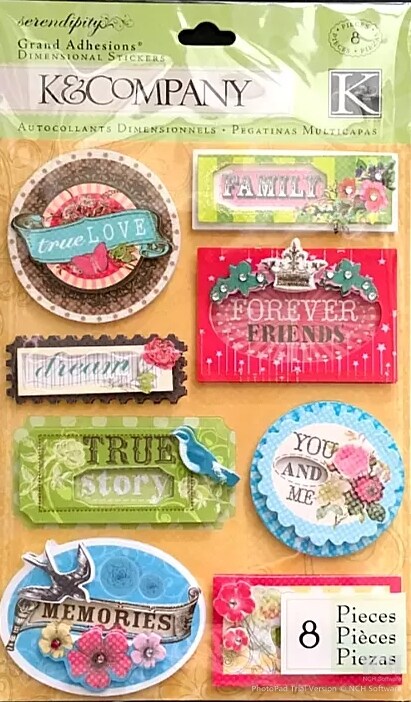 K & Company Serendipity Word And Phrases Grand Adhesions Dimensional Stickers