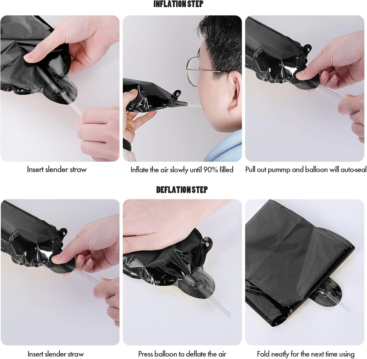 Happy Birthday Banner 13pcs 16 Inch Mylar Foil Letters Sign Balloons with LED Lights Birthday Party Decorations for Kids and Adults - 3D Black