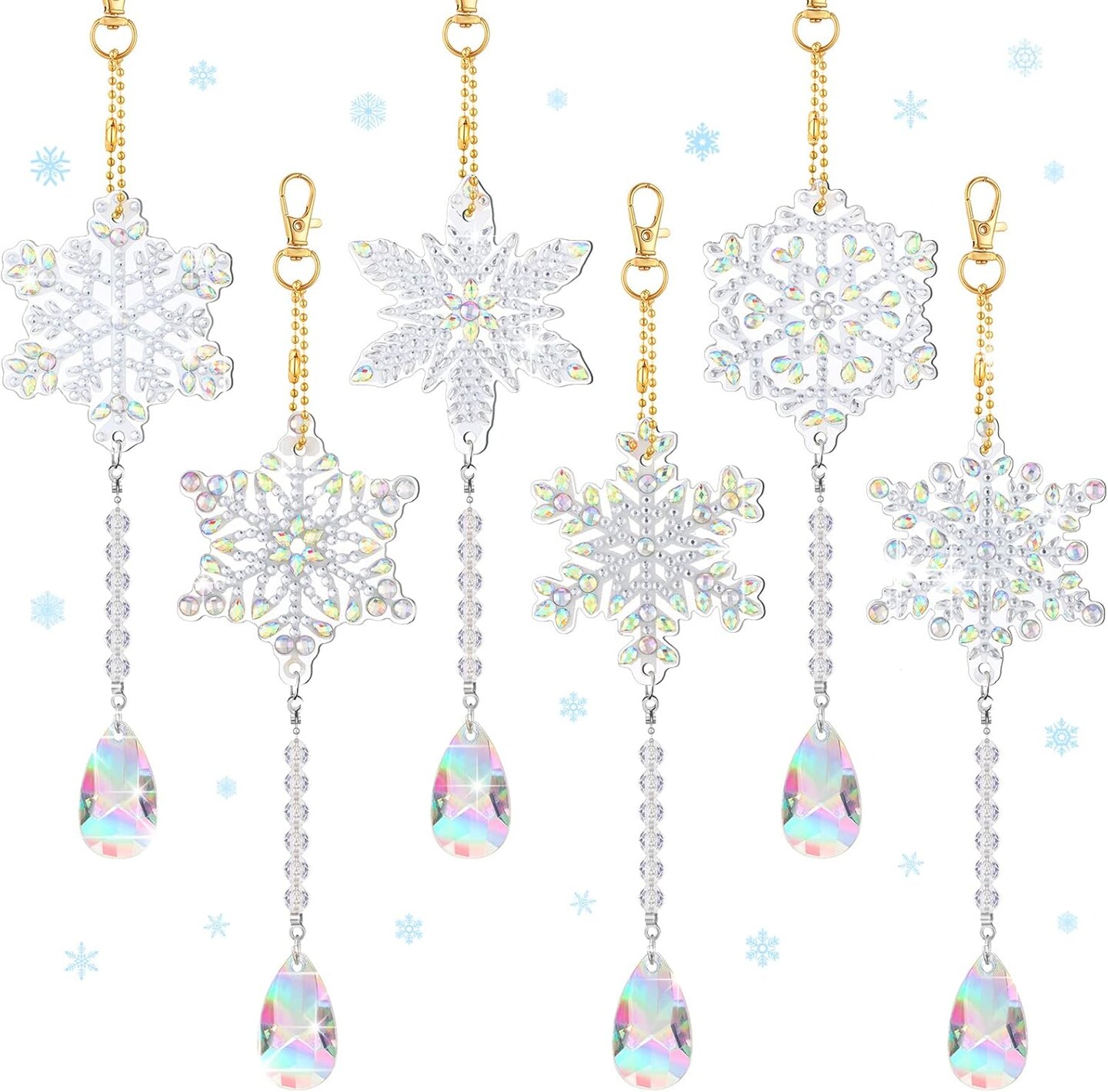 6 Pieces Snowflake Diamond Art Kits Double Sided Diamond Art Suncatchers Wind Chimes Hanging Accessories for DIY Crafts Home Windows Decoration