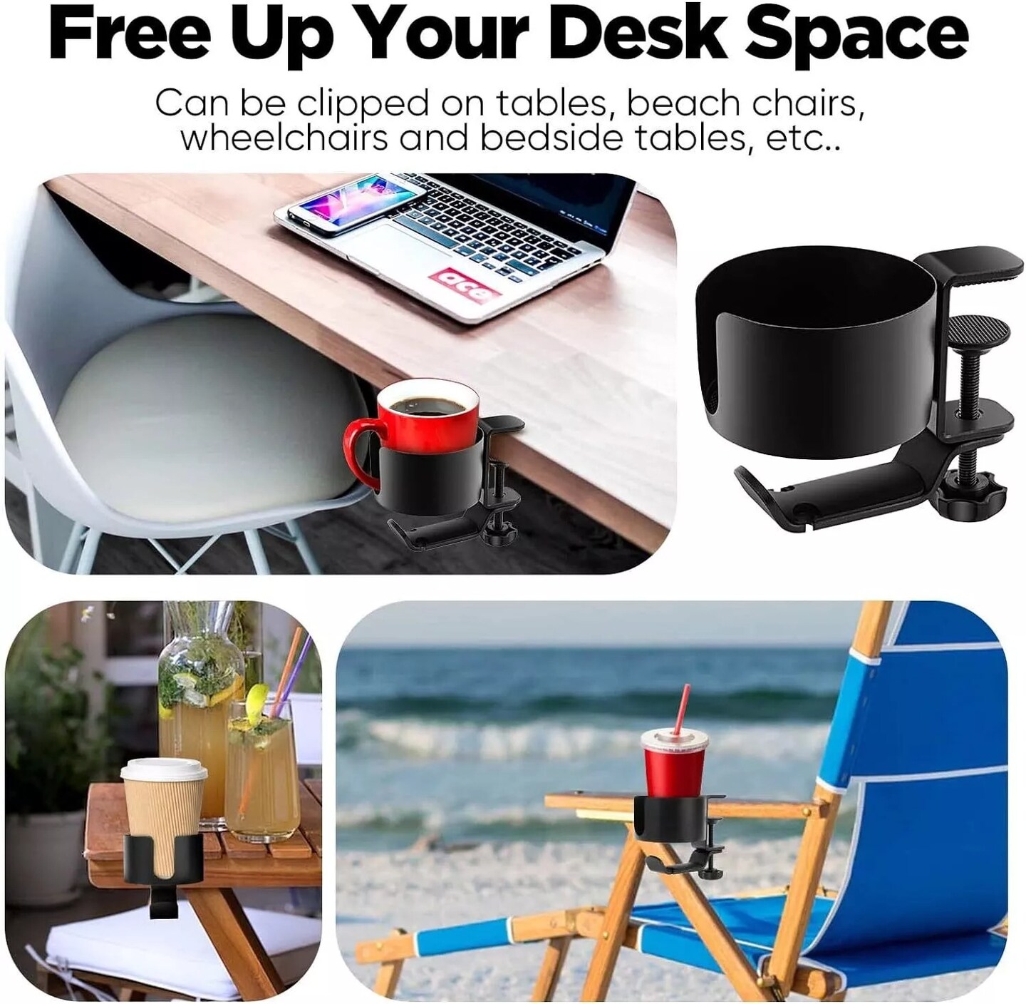 2-In-1 Desk Cup Holder Anti-spill Cup Holder 360&#xB0; Rotating Headphone Hanger Desk