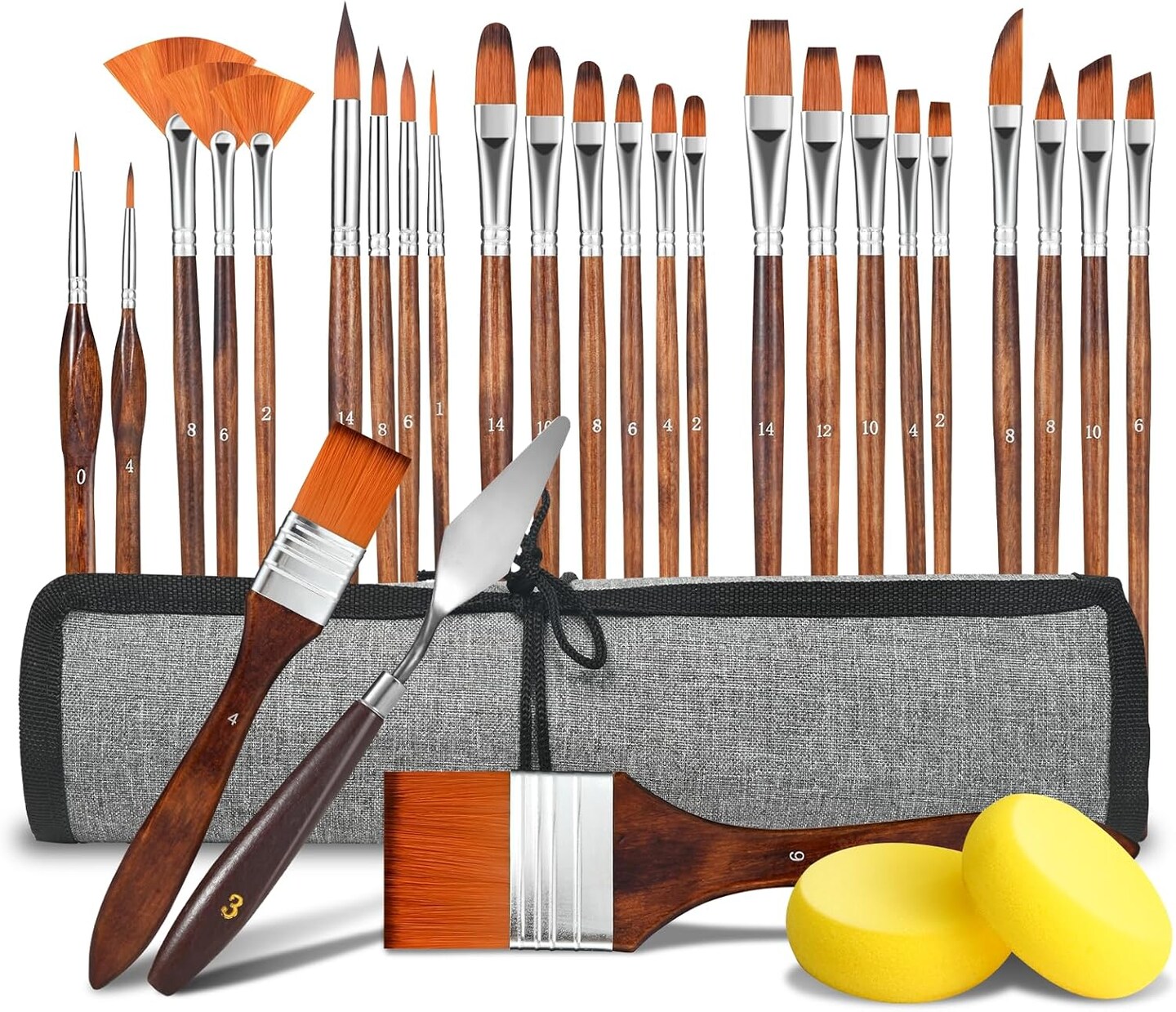 29 pcs Paint Brush Set, Acrylic Paint Brushes,Artist Series with Wide Flat,Round, Filbert, Flat, Fan,Angle,Dagger,Cat Tongue,Detail Brush,Rigger for Oil,Acrylic Canvas Paintings,Face Painting