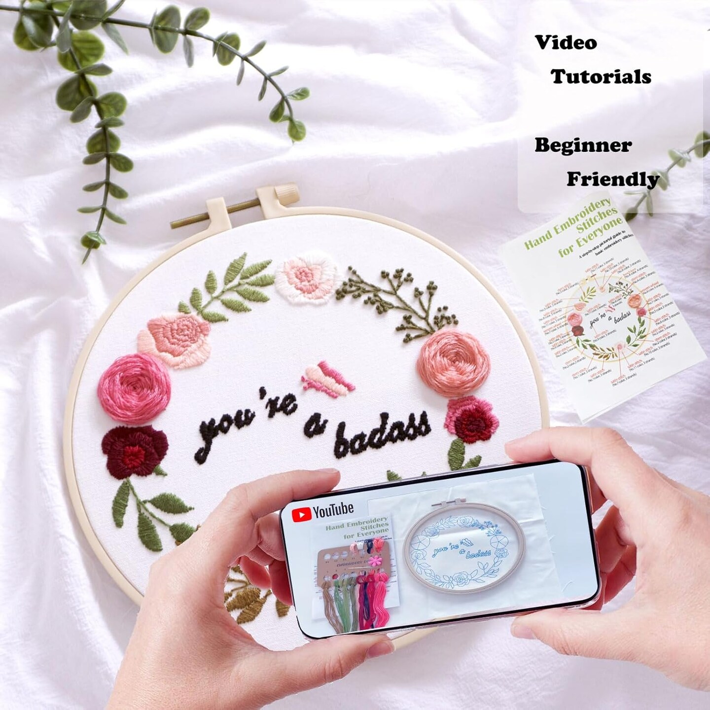 Funny Embroidery Kit for Adults, Stamped Cross Stitch Kits Needlepoint Kit for Beginners with Stitches Video Tutorials Hoops Threads Tools