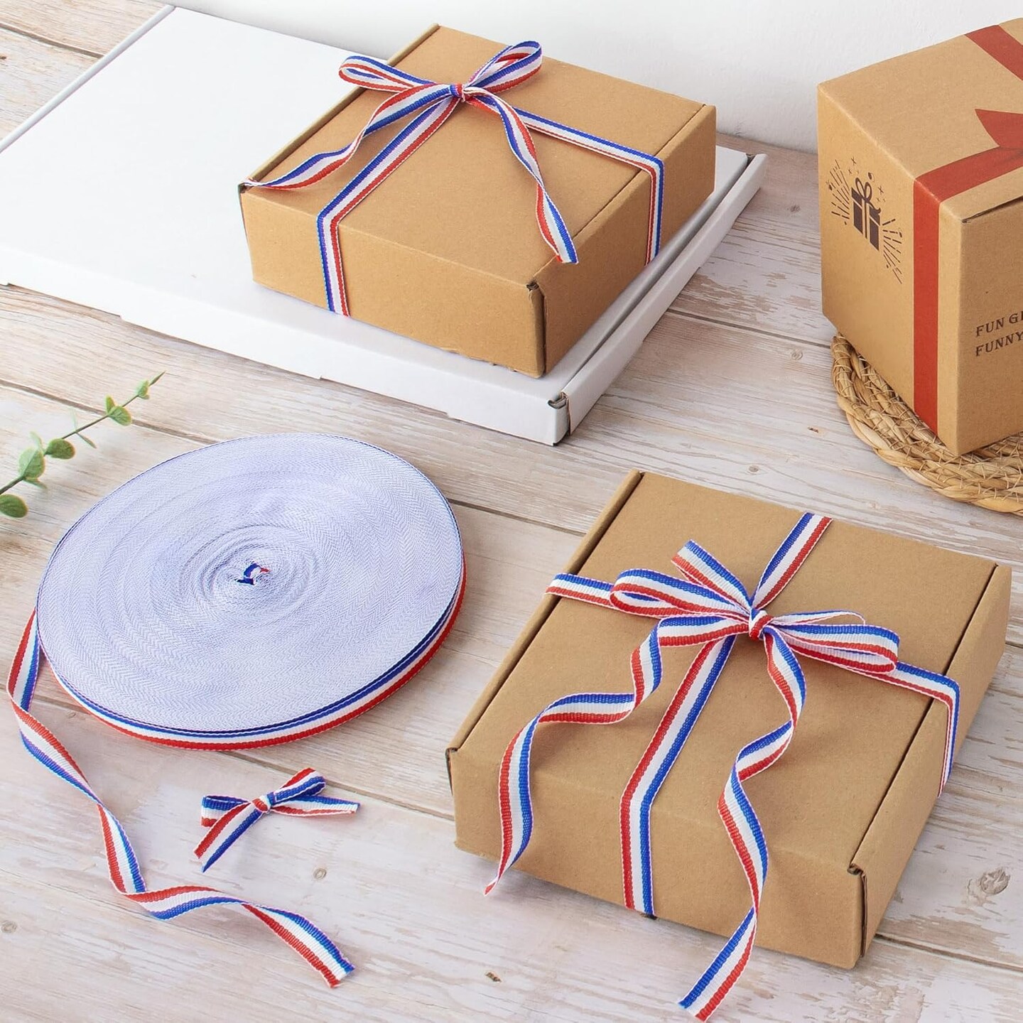 Red White and Blue Ribbon Patriotic Striped Grosgrain Wrapping for Crafts 4th of July Decorations