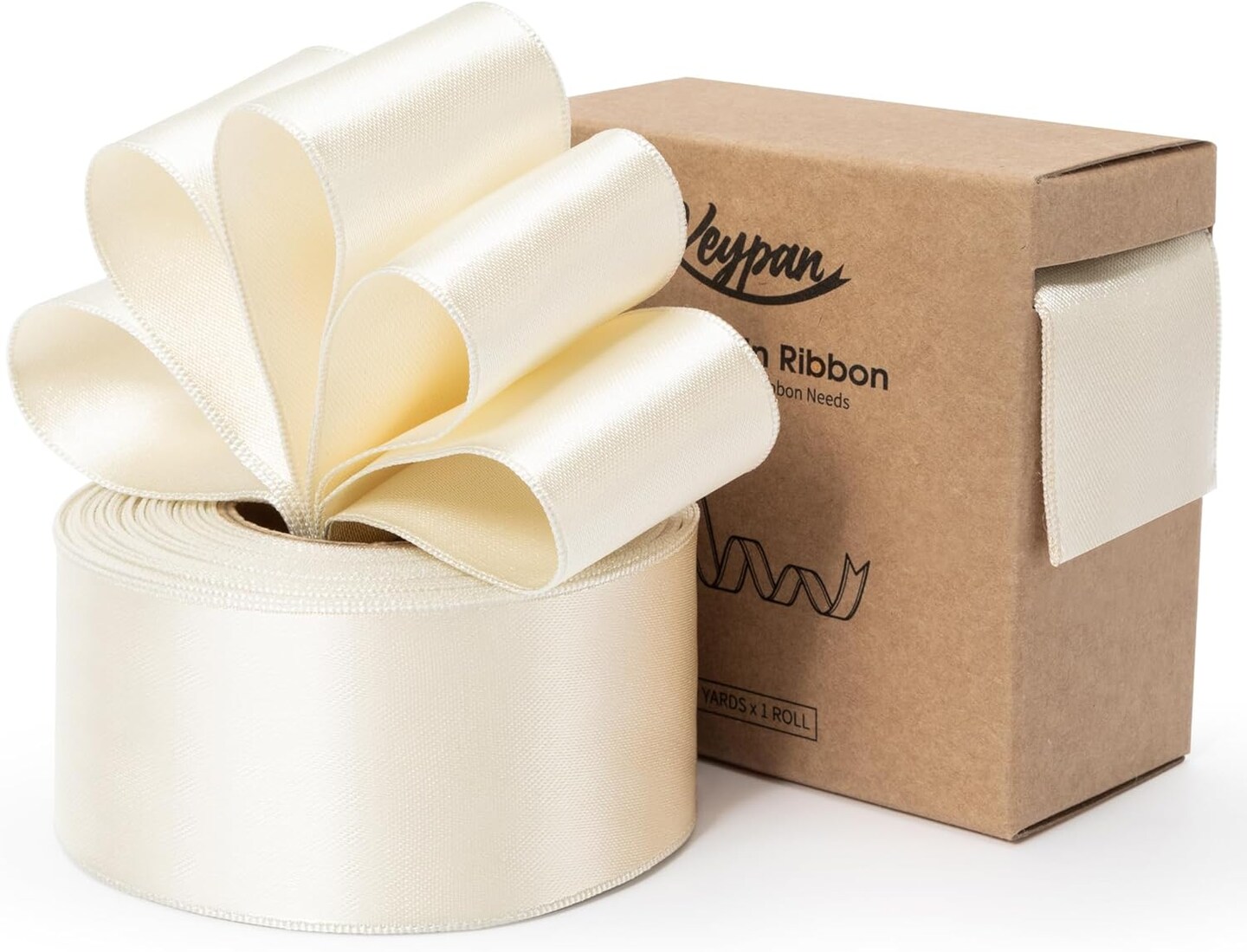 Ivory Satin Ribbon Double-Faced Wired Ribbons for Gift Wrapping Flower Bouquet Bows Wedding Invitation Christmas Decor Crafts 1-1/2 Inch 10 Yards