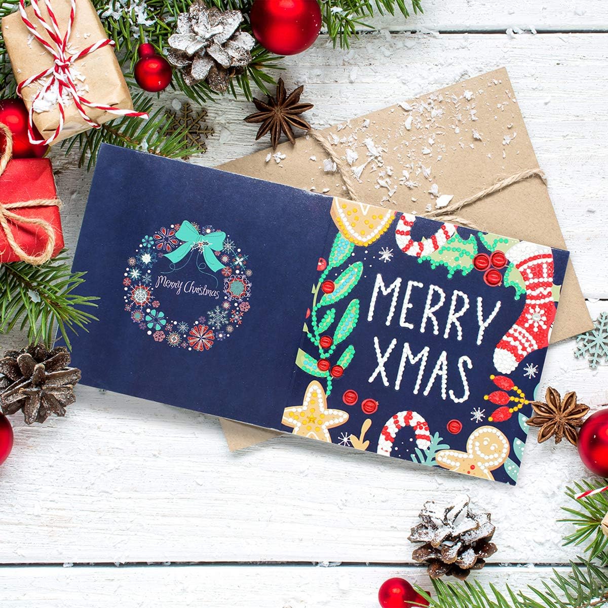 DIY Christmas Cards Diamond Painting Greeting Cards Kits Xmas Cards Paint by Number Holiday Cards for Holiday &#x26; Gift-Giving - 8 Pack