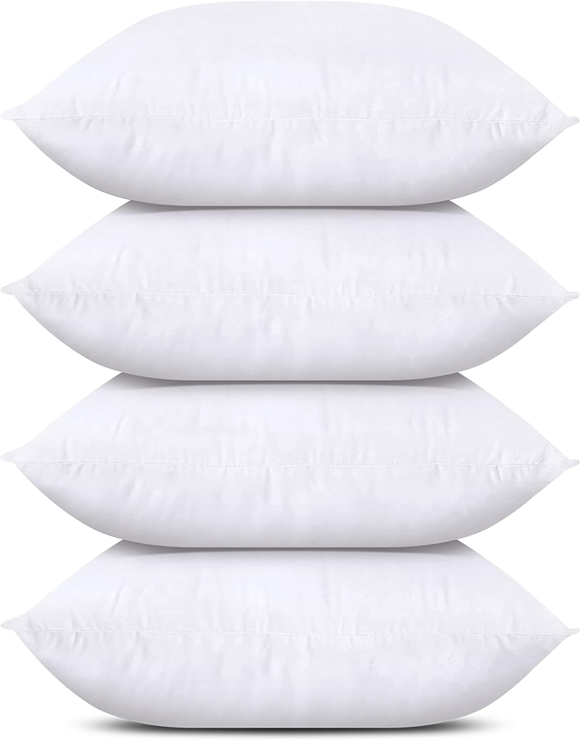 Bedding Throw Pillows (Set of 4, White), 18 x 18 Inches Pillows for Sofa, Bed and Couch Decorative Stuffer Pillow