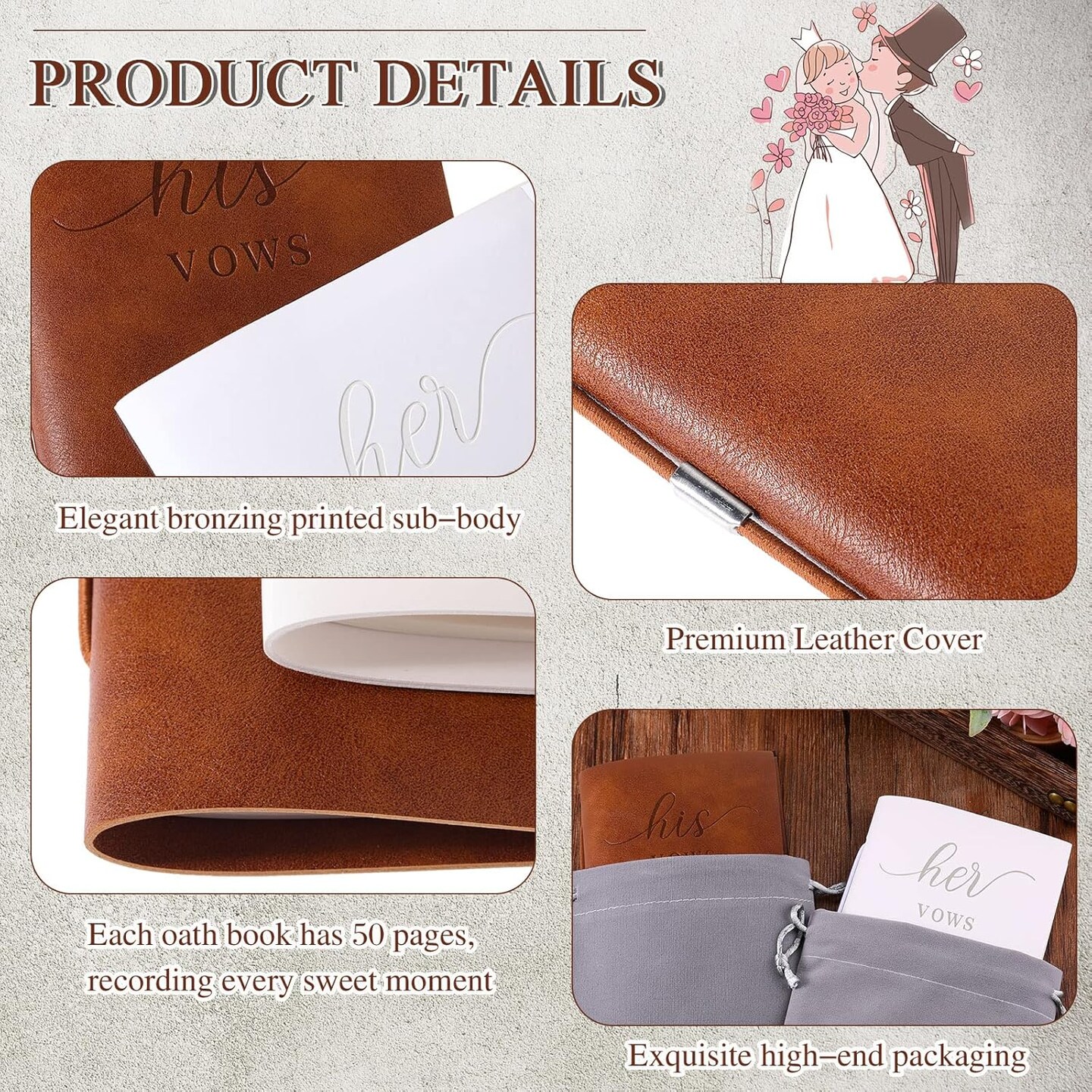 2 Pcs Wedding Vow Books His and Hers Vow Books Vow Notebook for Wedding Vows Journal Wedding Day Officiant Book 5.9 x 3.9 Inch, Bridal Shower Gifts, Wedding Keepsake, 50 Pages/Pcs (White, Brown)