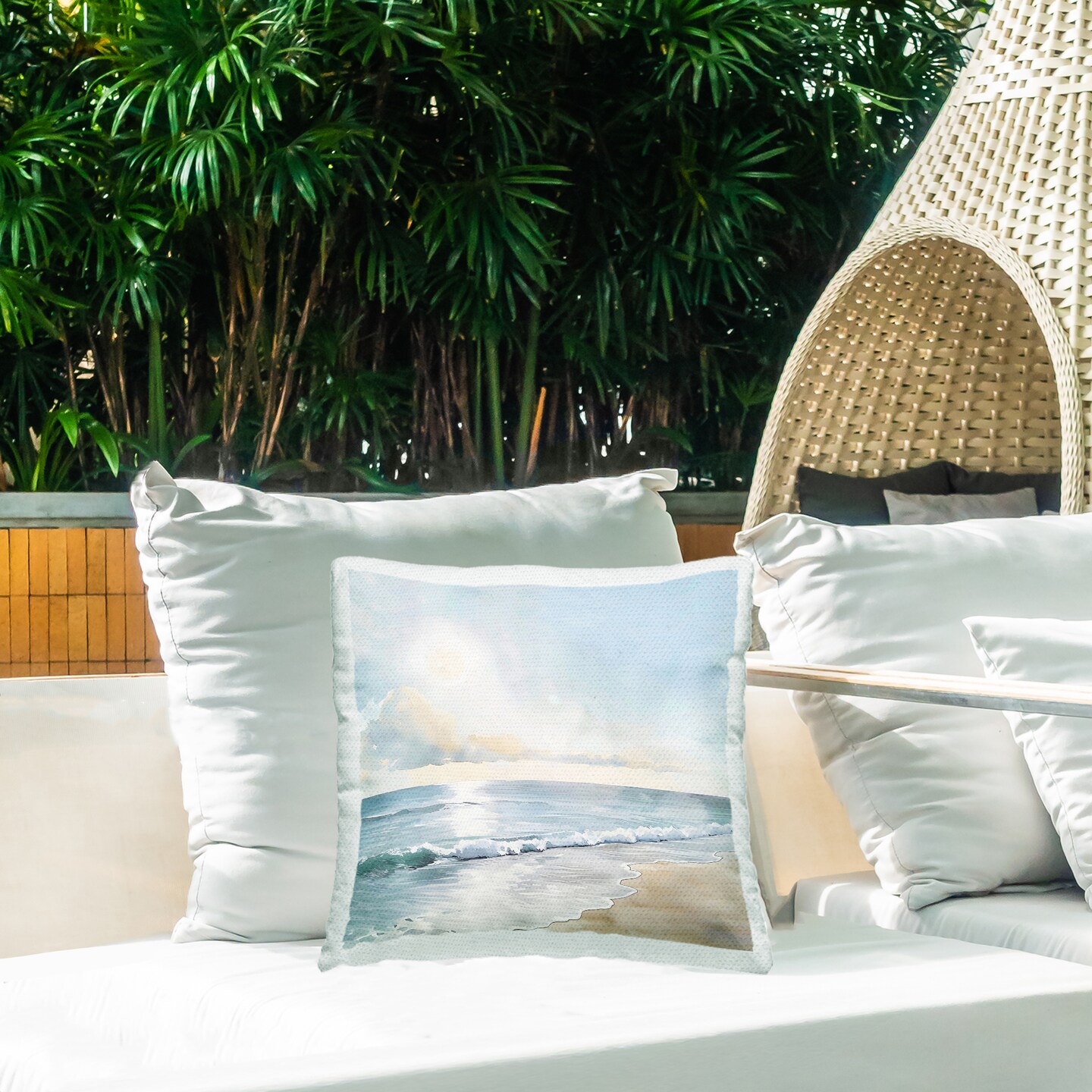 Stupell Industries Blue Seascape Beach Outdoor Printed Pillow, design by LSR Creative Studio, 18 x 7 x 18