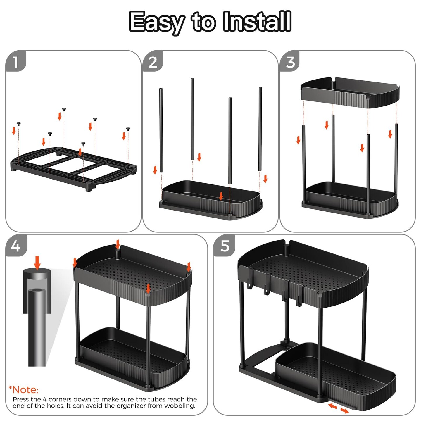 2 Pack Multi-Purpose Pull-Out Storage Organizers, Under Sink Organizers and Storage for Bathroom &#x26; Kitchen, Under Cabinet Organizers and storage, 12.8 Inch, Black