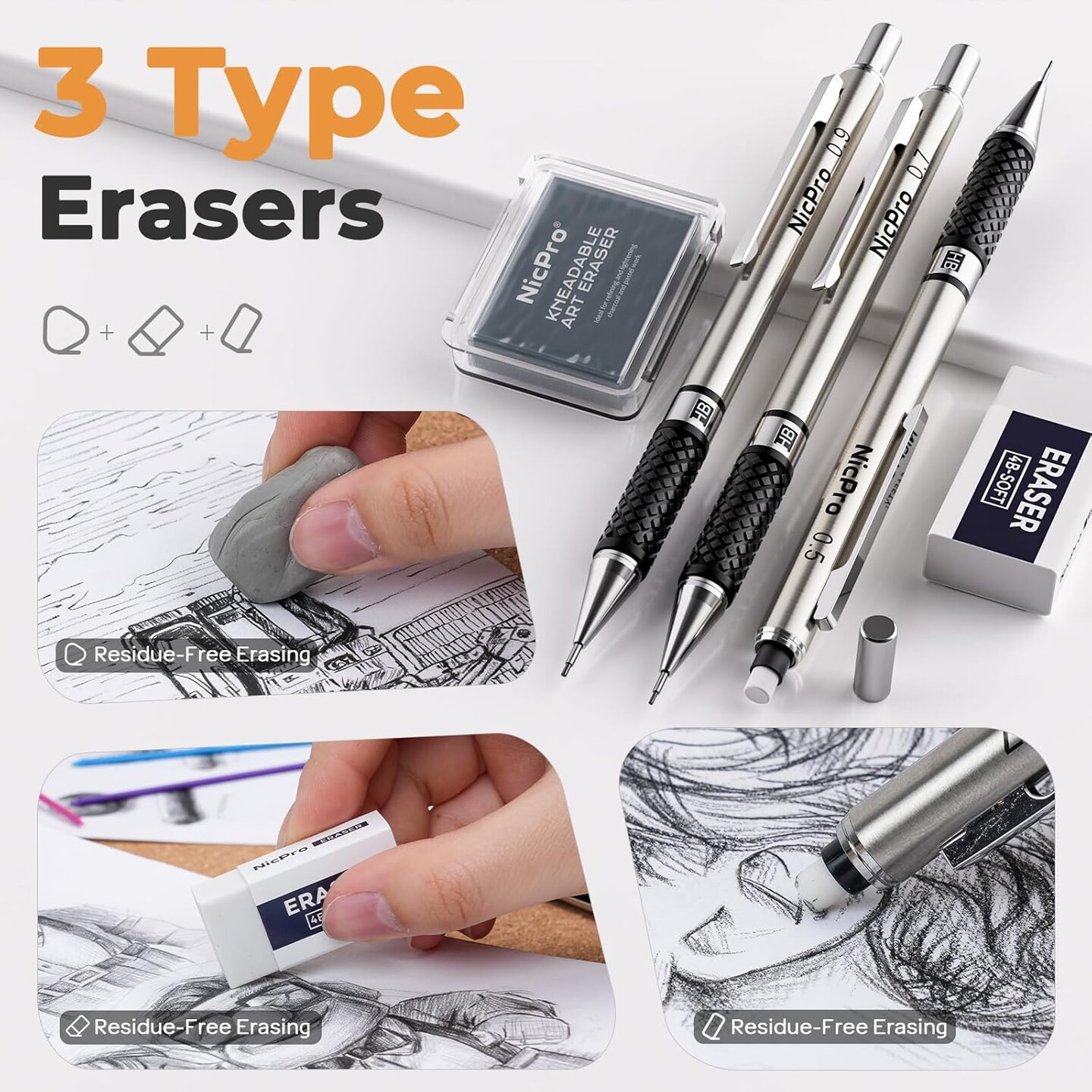 Art Drawing Supplies Kit, Art Mechanical Pencil Set with 6 Metal Drafting Pencil 0.5 &#x26; 0.7 &#x26; 0.9 &#x26; 2mm, 100 Sheets 9 x 12&#x27;&#x27; Sketch Book, 20 Tube Lead Refills for Sketching