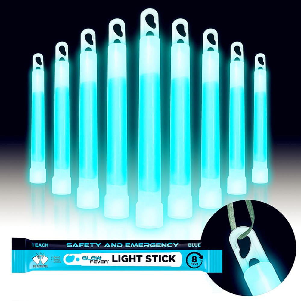 Glow Fever Emergency Safety Military Grade Glowsticks; 10PCS, 6&#x22; Ultra Bright Glow Sticks with 8 Hours Duration. Great for Hiking, Party, Camping, Blackouts, Hurricane and Survival Kits (Blue)