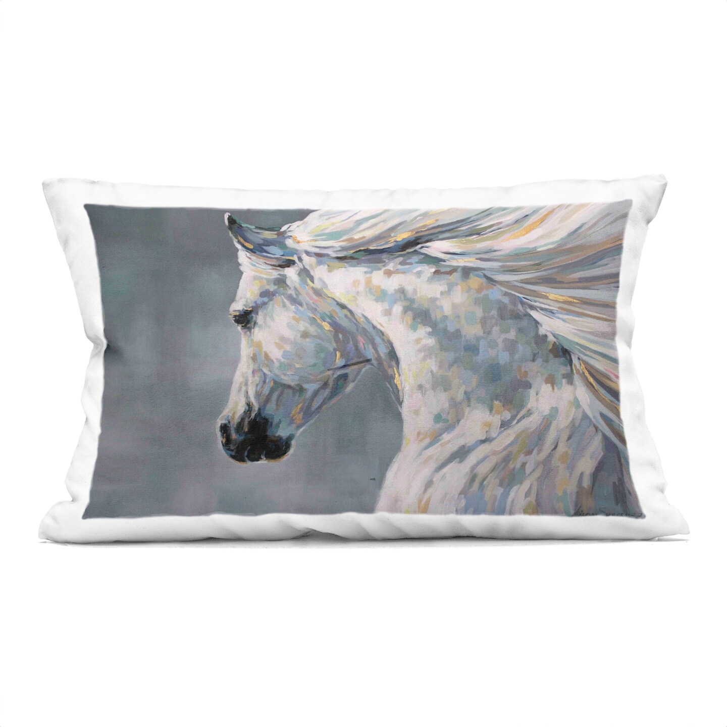 Stupell Industries Ava Modern White Horse Portrait Decorative Printed Throw Pillow, design by Linda Sperruzzi, 14 x 7 x 20