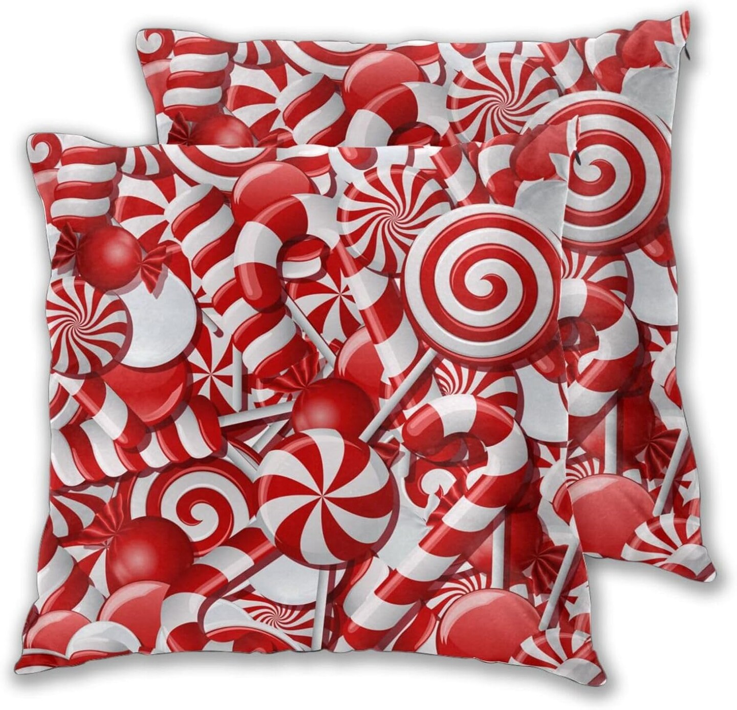 Christmas Candies Throw Pillow Covers 18 X 18 Inch Set of 2 Pillow Cases Decoration Cushion Cover for Sofa Bedroom Living Room Outdoor