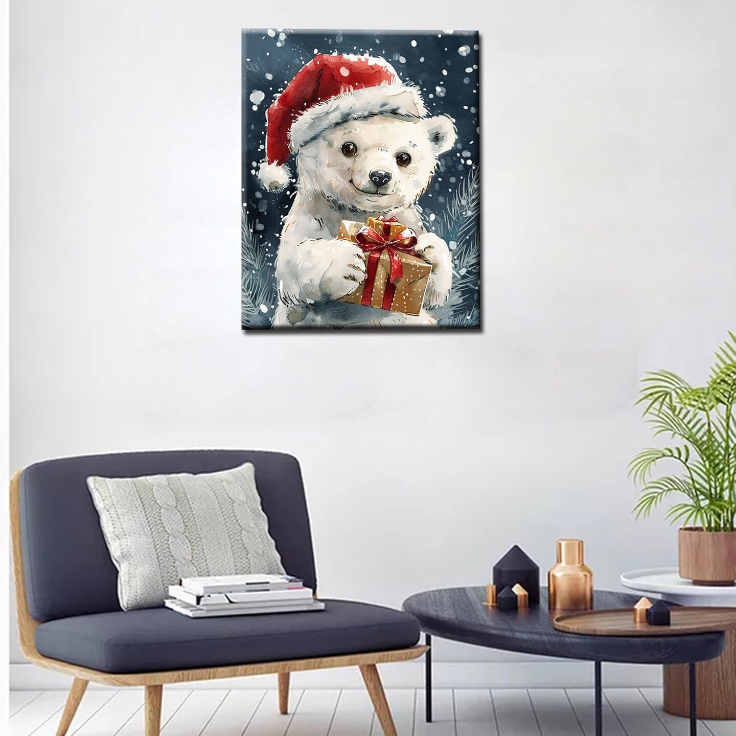 Cute Polar Bear Paint by Numbers Kit for Adult Christmas Animals DIY Canvas Paint by Numbers Red Santa Hat Acrylic Painting Home Decor Paint by Numbers Kits 16x20Inch Frameless