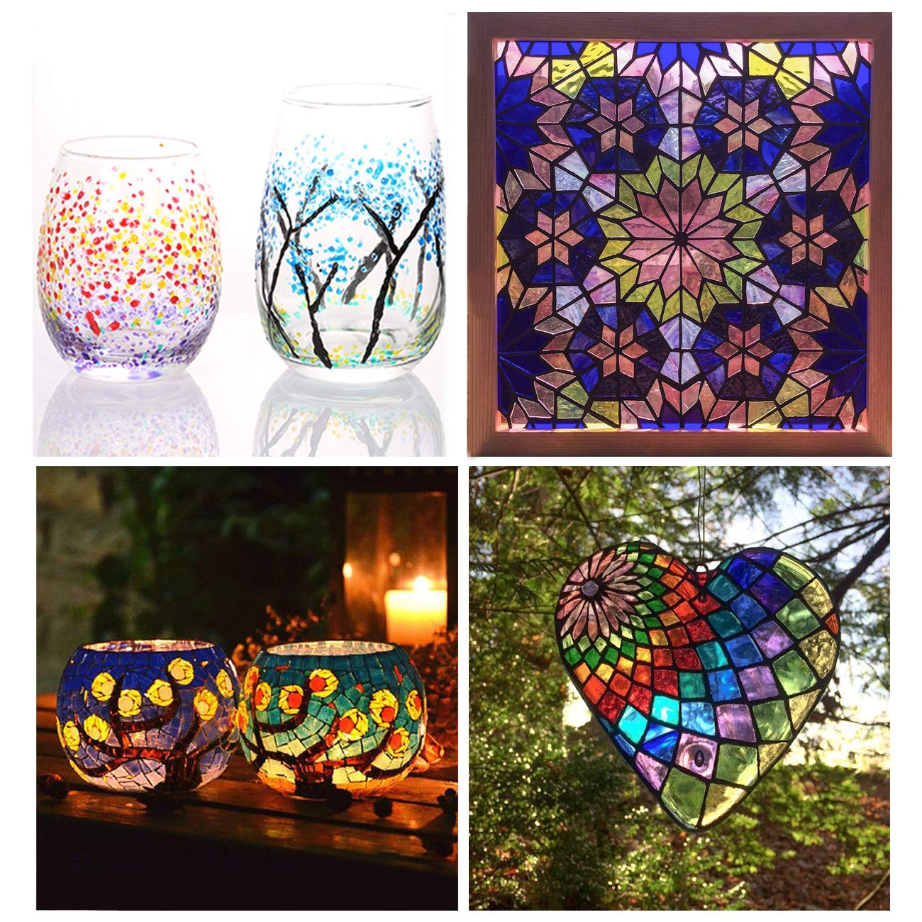 Glass Paint Stained Transparent Glass Window Paint Acrylic Paint Set Great for Glass painting, Wine Glasses, Light Bulbs, Ceramic (12 Colors x 12ml with Palette)