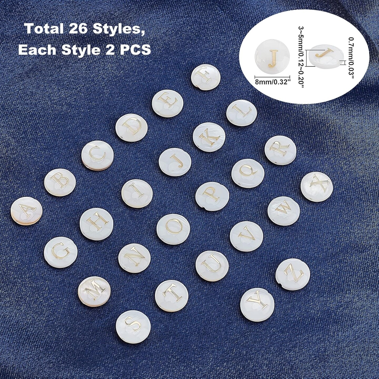 52 PCS Shell Letter Beads – A–Z Flat Round Freshwater Beads for Boho Beach Jewelry & Crafts