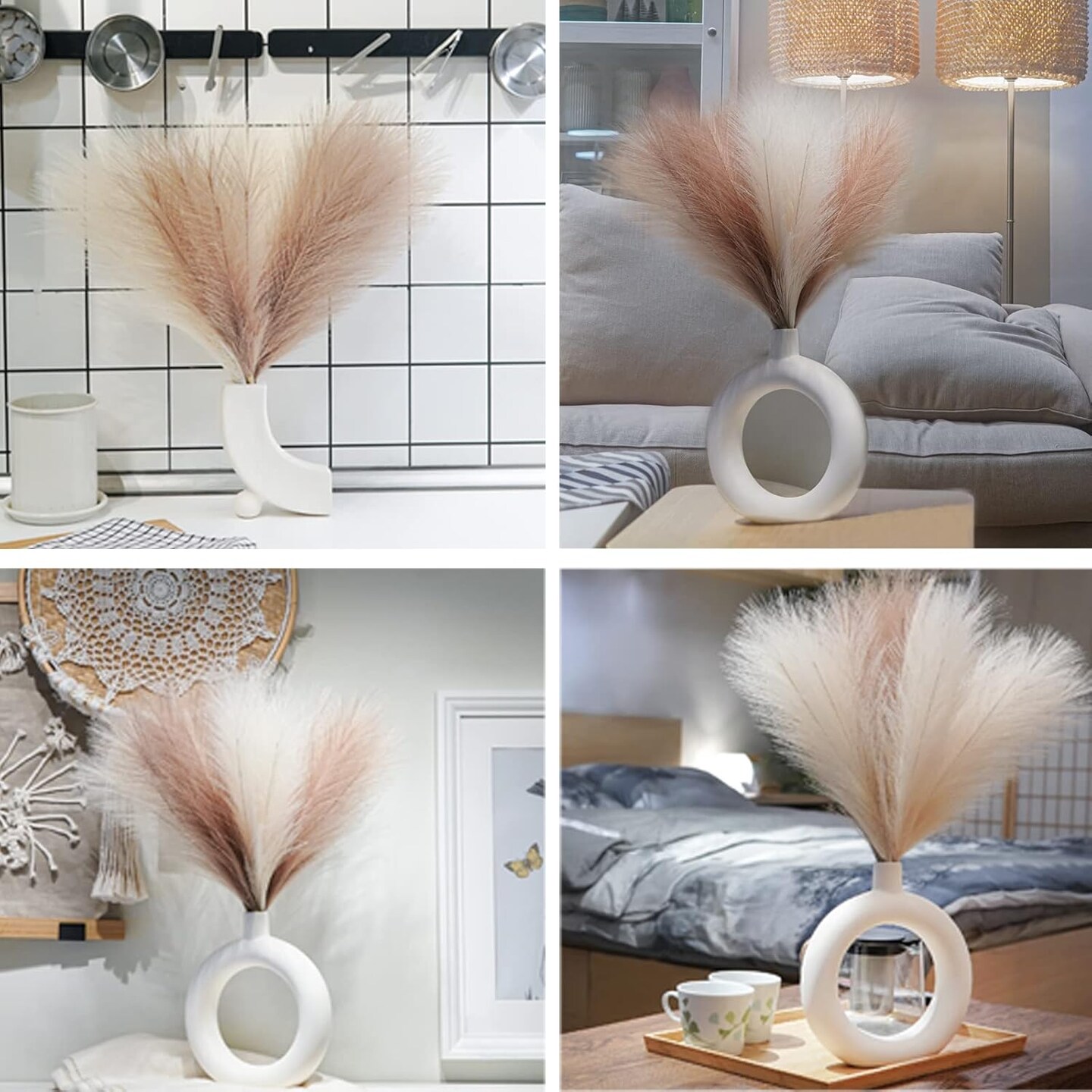 Faux Pampas Grass Decor. 6 Stems 17&#x201D;