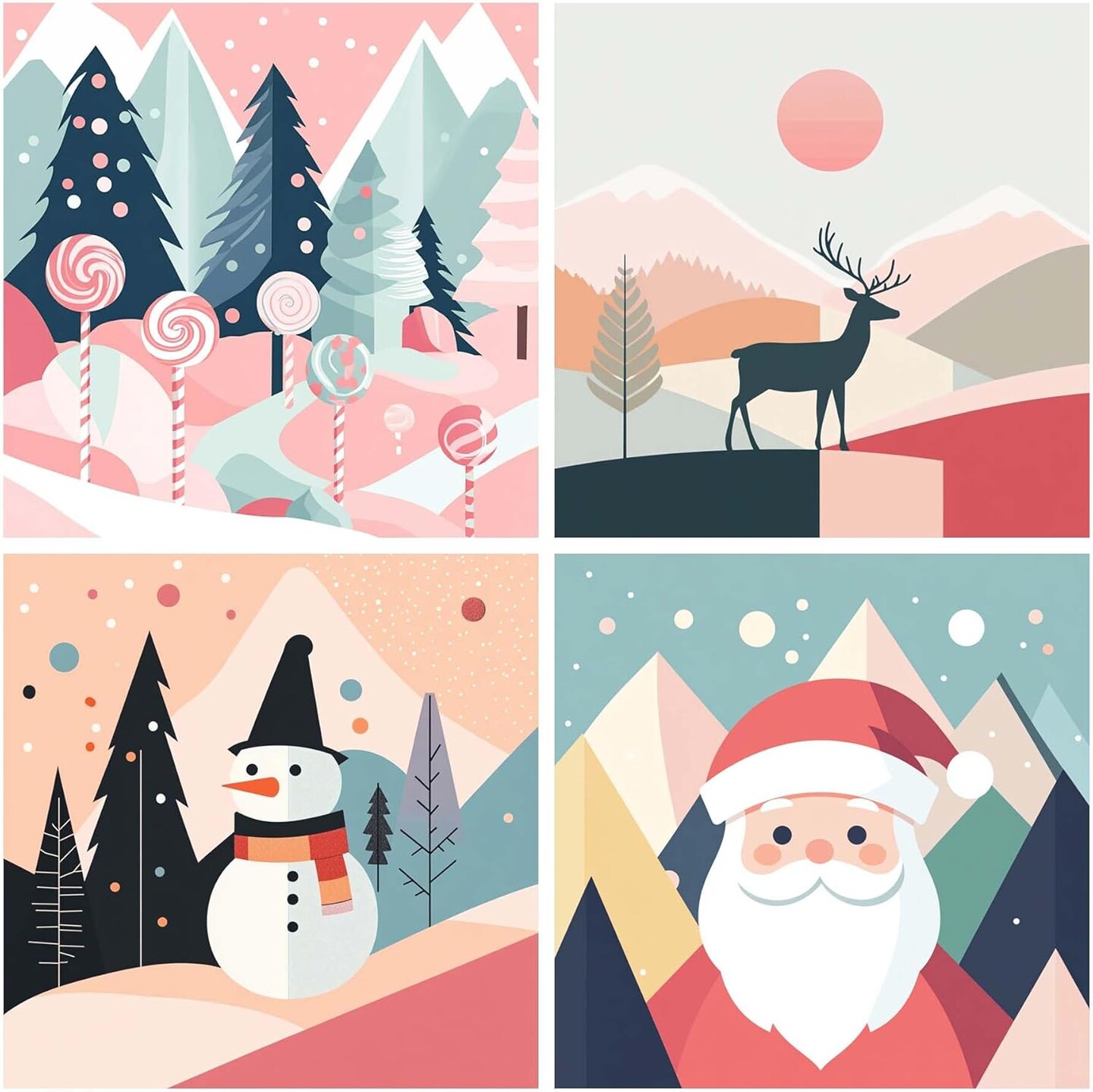 Framed Paint by Numbers Kit for Adults, Christmas Acrylic Paint by Numbers on Canvas, Santa Oil Painting with Brushes, Adults Paint-by-Number Kits for Home Wall Decor (4PCS 8x8inch)