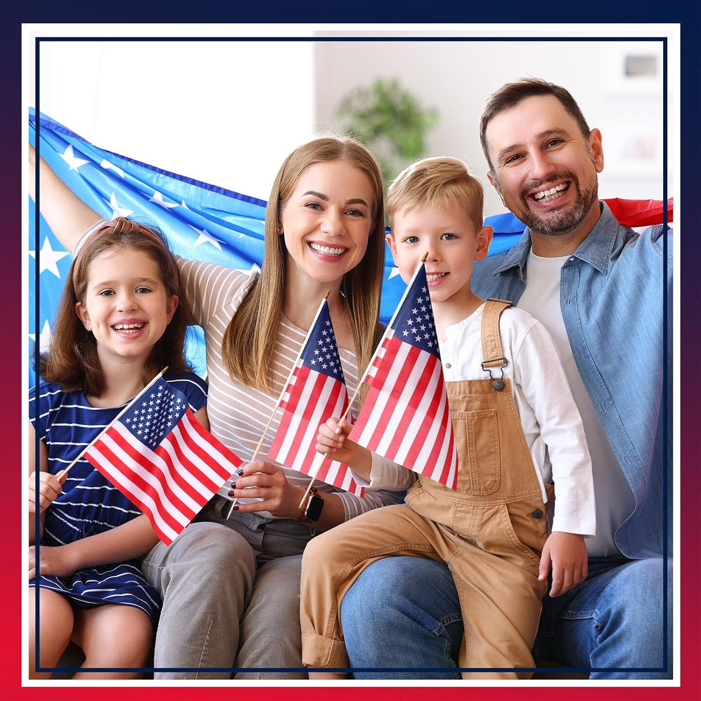 24 Pack 18 x 12 Inch American Flags on Stick, Handheld USA Flags with Spear Top, Ground Wood Flagpole Pluggable Hand Held Stick Flags for Memorial Day Parades Veteran Party Decorations