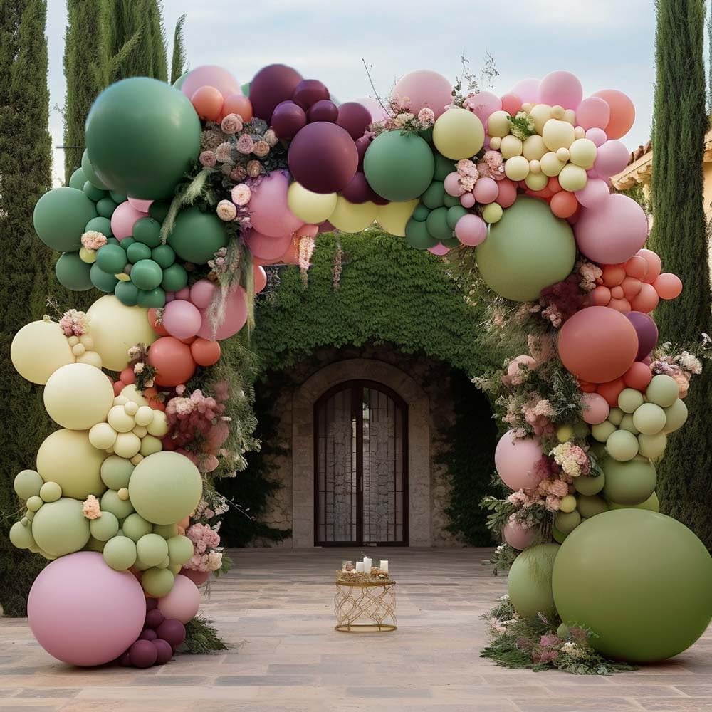 Dusty Pink, Green & Yellow Balloon Garland – Double-Stuffed Sage Green, Olive, Matte Pastel & Plum Balloons for Baby Shower, Birthday, Floral & Fall Party Decorations