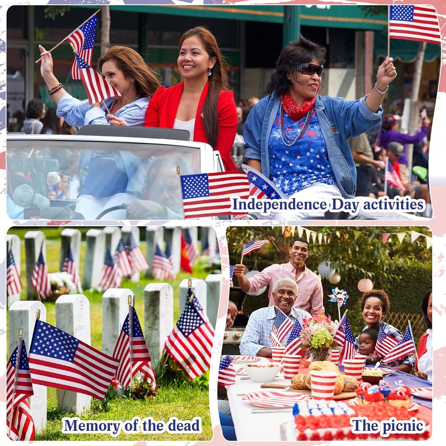 300 Pack Small American Flag on Stick 5 x 8 Inch Mini Handheld US Flag with Solid Wooden Pole Safety Spear Tip for Memorial Day 4th of July