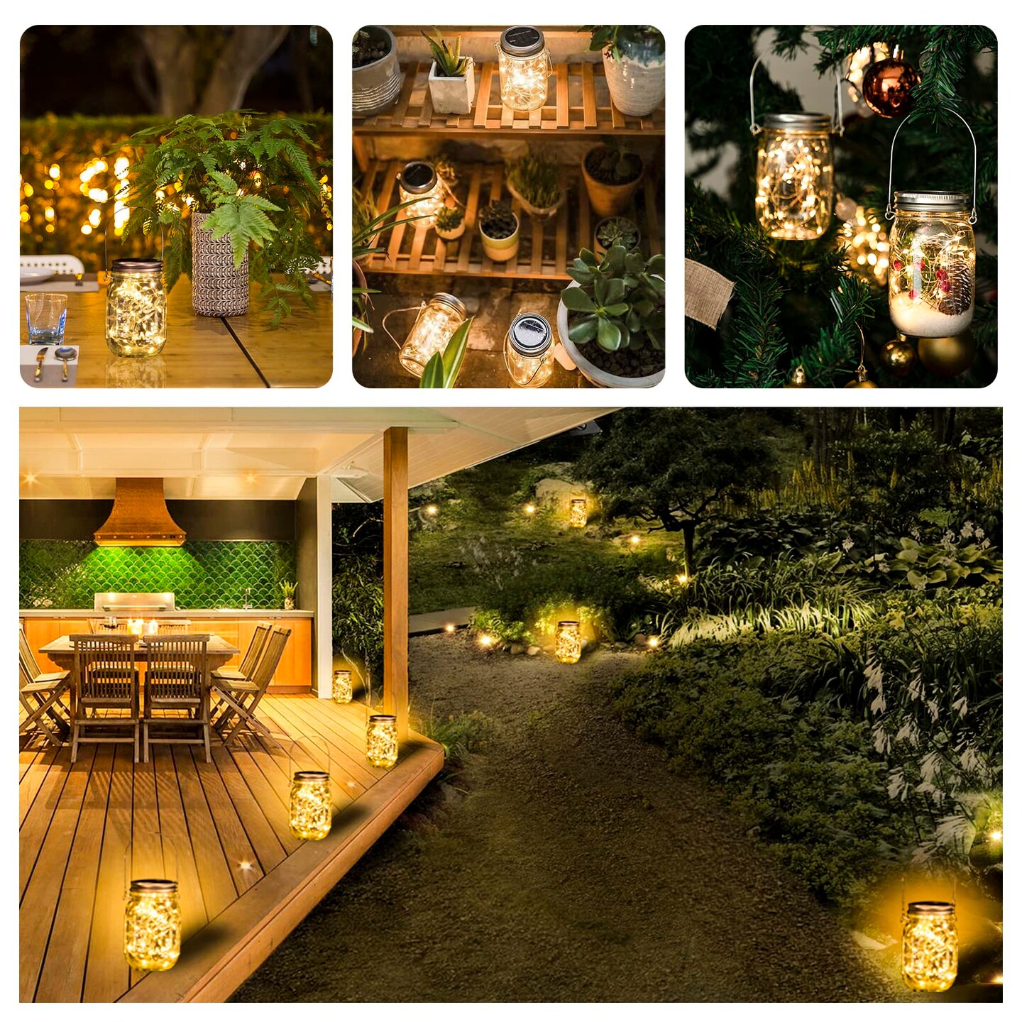 8 Pack Solar Mason Jar Lights Lanterns,Jars &#x26; Hangers Included&#xFF0C;30LED Waterproof Hanging Outdoor Fairy Lights for Patio Garden Porch Yard Backyard Balcony Wedding(Warm White)