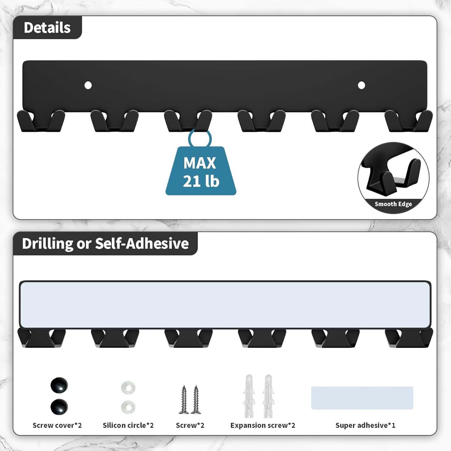 Wall-Mounted Key Holder with 12 Hooks – Self-Adhesive or Screw Installation, Matte Black Key Rack for Entryway, Hallway, Kitchen, Office, or Garage (Black)