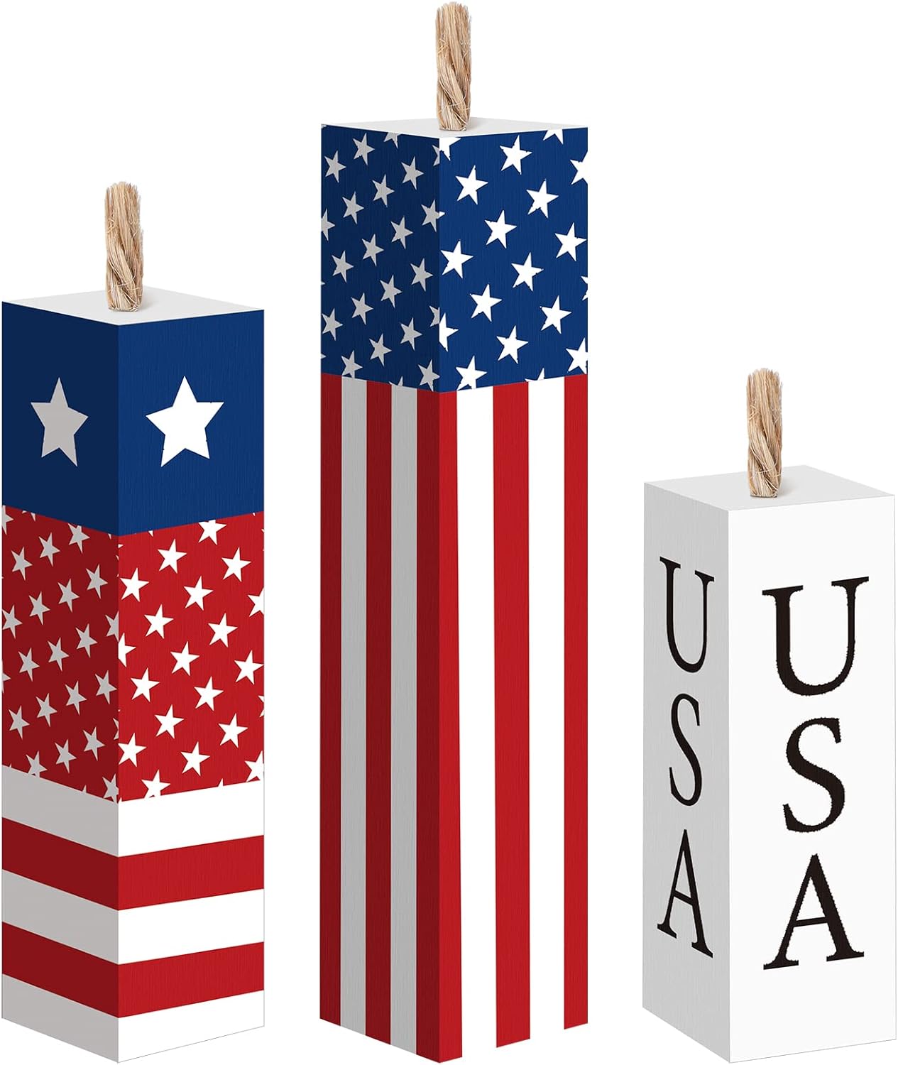 3 Pcs 4th of July Wooden Table Decorations Patriotic Table Centerpieces Independence Day Wood Firework Fourth of July Table Signs for Home Farmhouse Decor(Star)