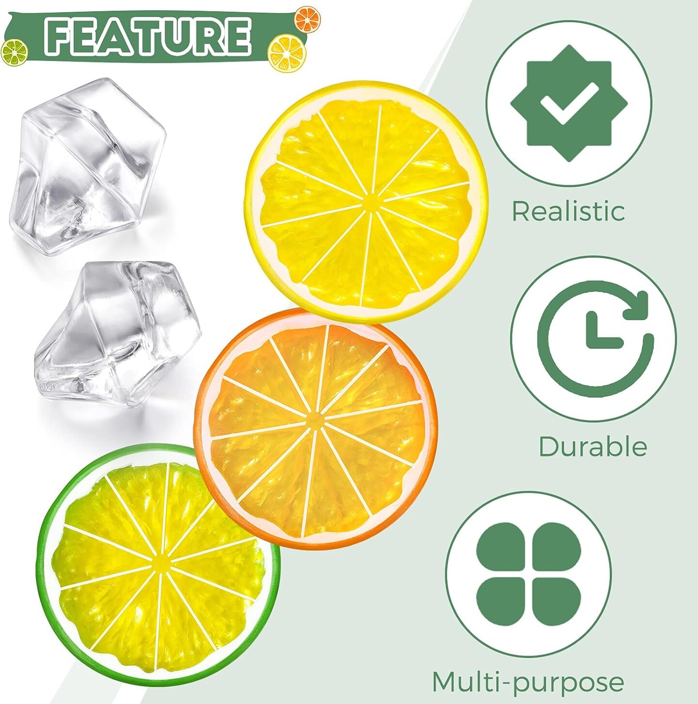 300 Pieces Clear Fake Crushed Ice Cubes Rocks and 20 Pieces Simulation Lemon Slices, Artificial Fruits and Acrylic Diamonds Clear Ice for Vase Fillers Table Centerpiece Decor Wedding (2 x 0.4 Inch)