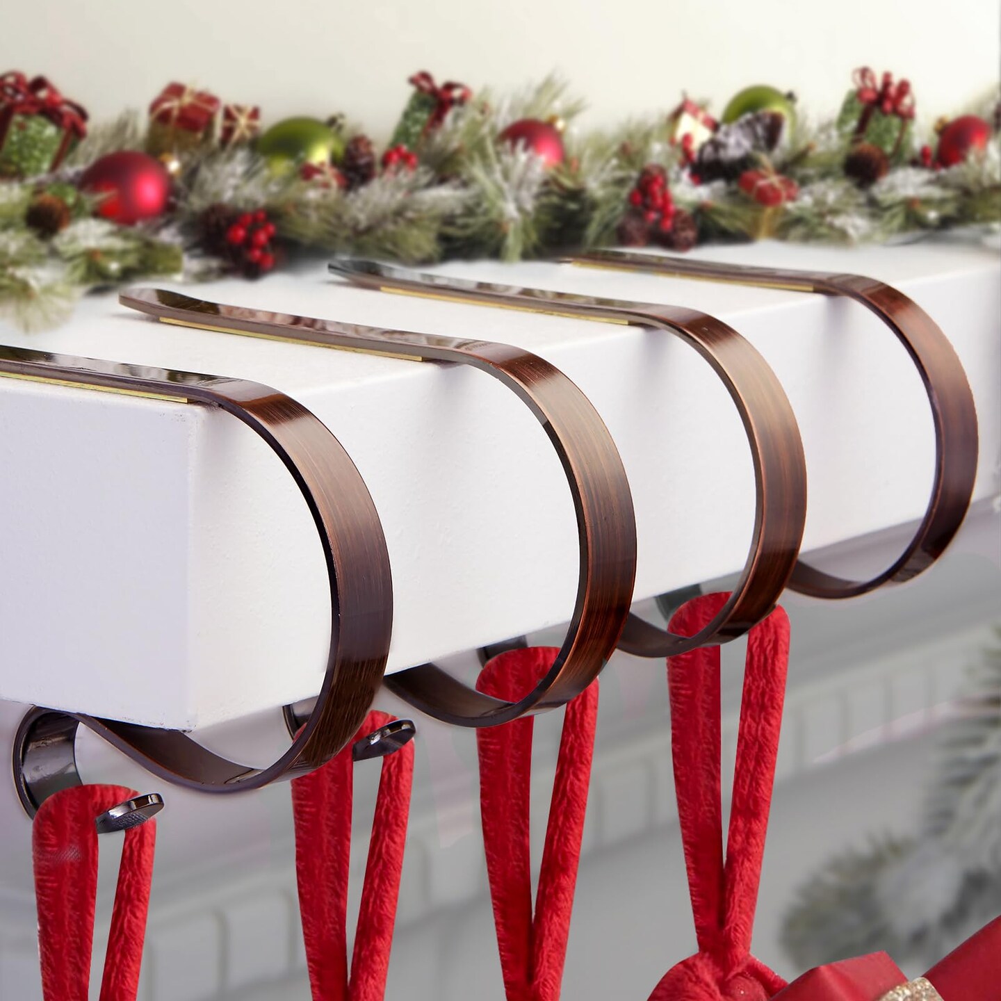 Christmas Stocking Holders for Mantle Set 4,Lightweight Stocking Holder No-Slip Stocking Hangers for Mantel Fireplace,Adjustable Mantel Stocking Hooks