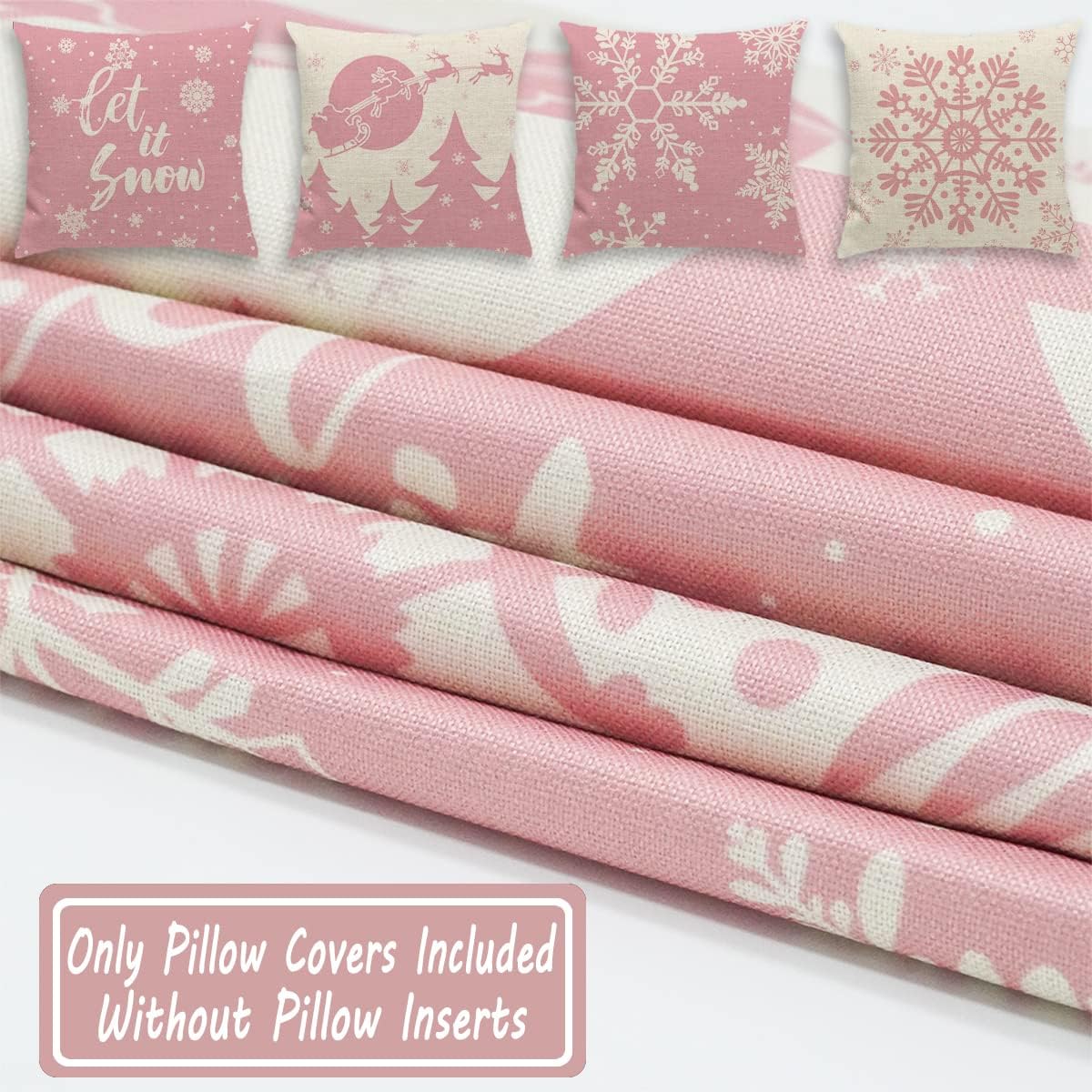Pink Christmas Throw Pillow Covers 18x18 Snowflake Pillow Covers Let It Snow Pillows Winter Holiday Decor for Living Room