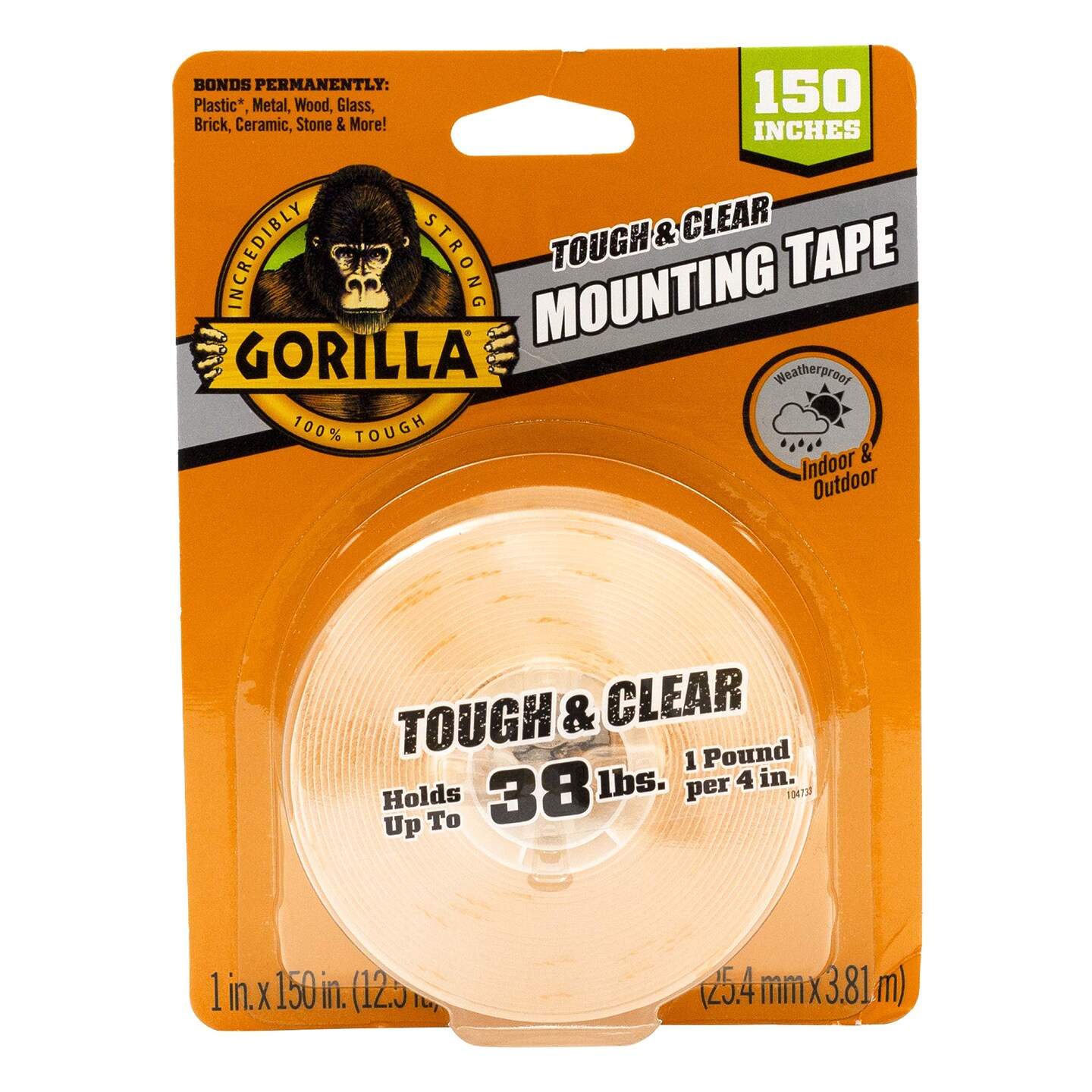 Tough &#x26; Clear Double Sided Mounting Tape, Clear Tape, 1&#x22; x 150&#x22; (Pack of 1) - Weatherproof for Indoor or Outdoor