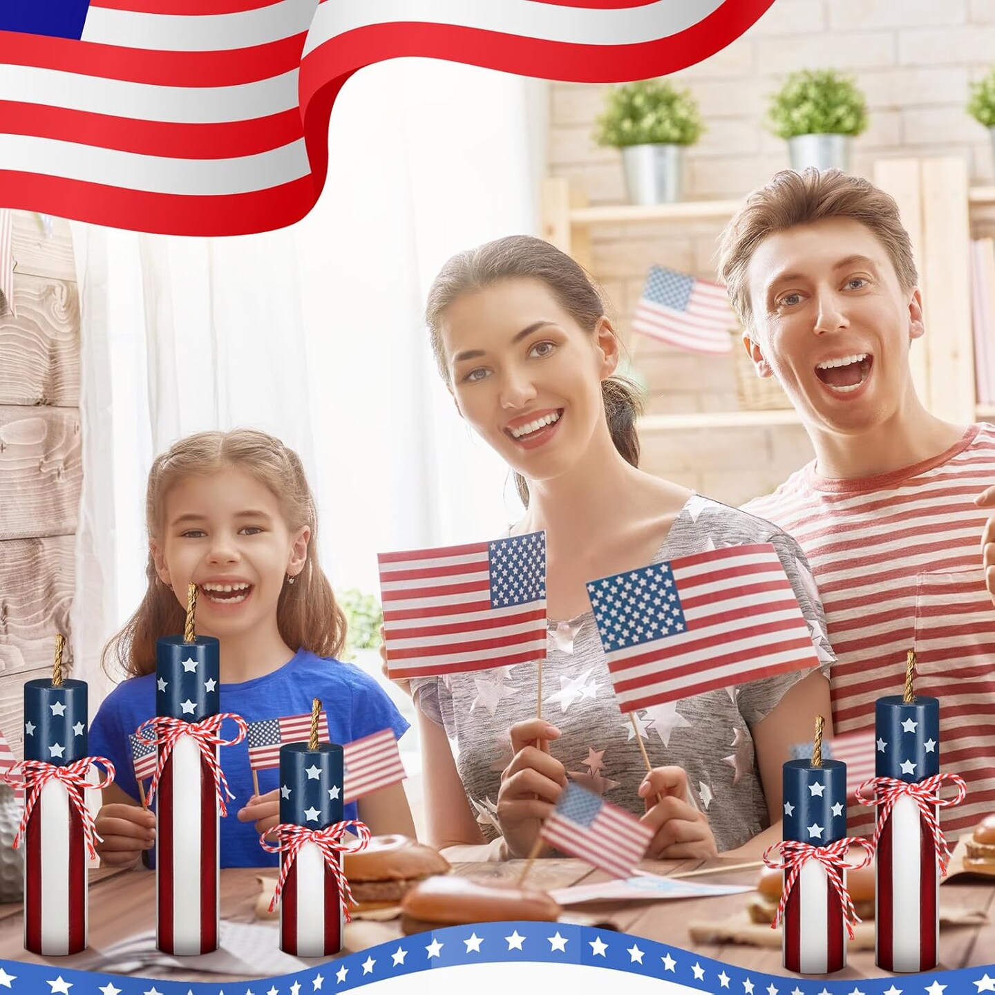 6 Pcs Patriotic Tiered Tray Decor 4th of July Wood Firework Decor Memorial Day Wood Signs July 4th Centerpieces 250th Anniversary Independence Day Red White Blue Table Tiered Tray
