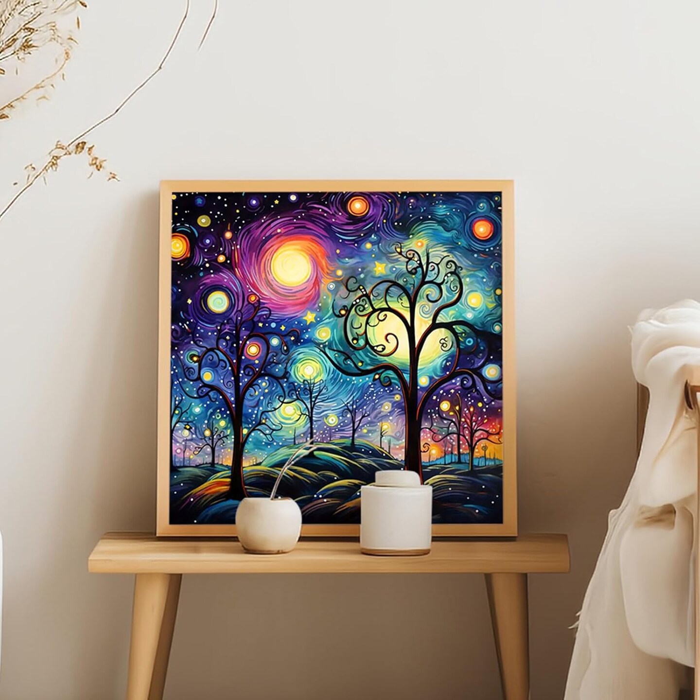 Starry Sky Diamond Painting Kits for Adults, Starry Night Scenery Diamond Art Kits for Beginners, 5D DIY Full Drill Round Gem Art, Paint with Diamond Beads Craft Home Wall Decor