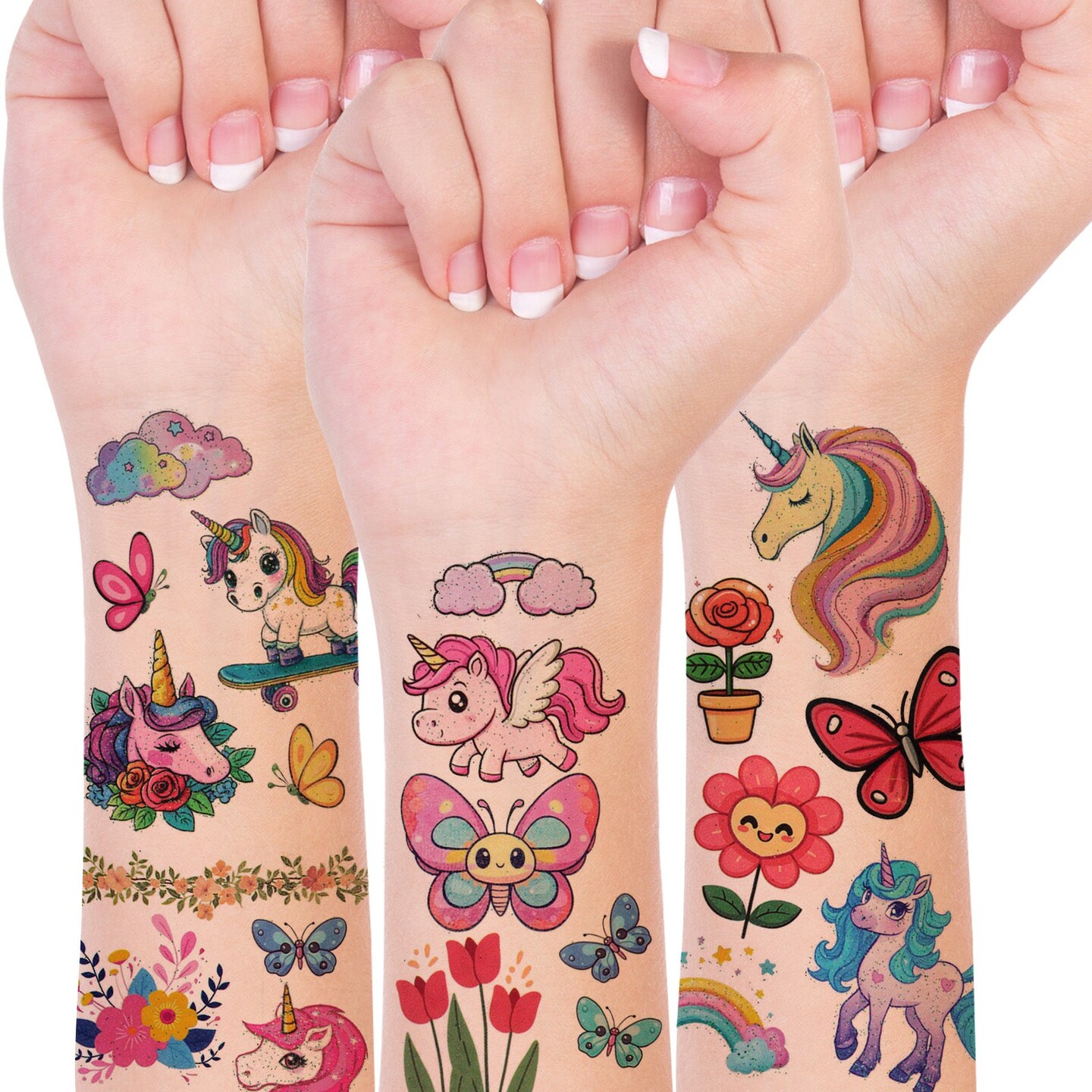 Wrapables Waterproof Glitter Temporary Tattoos, Birthday Party Favors and Supplies, Goodie Bag Fillers, 20 Sheets Butterflies and Unicorns