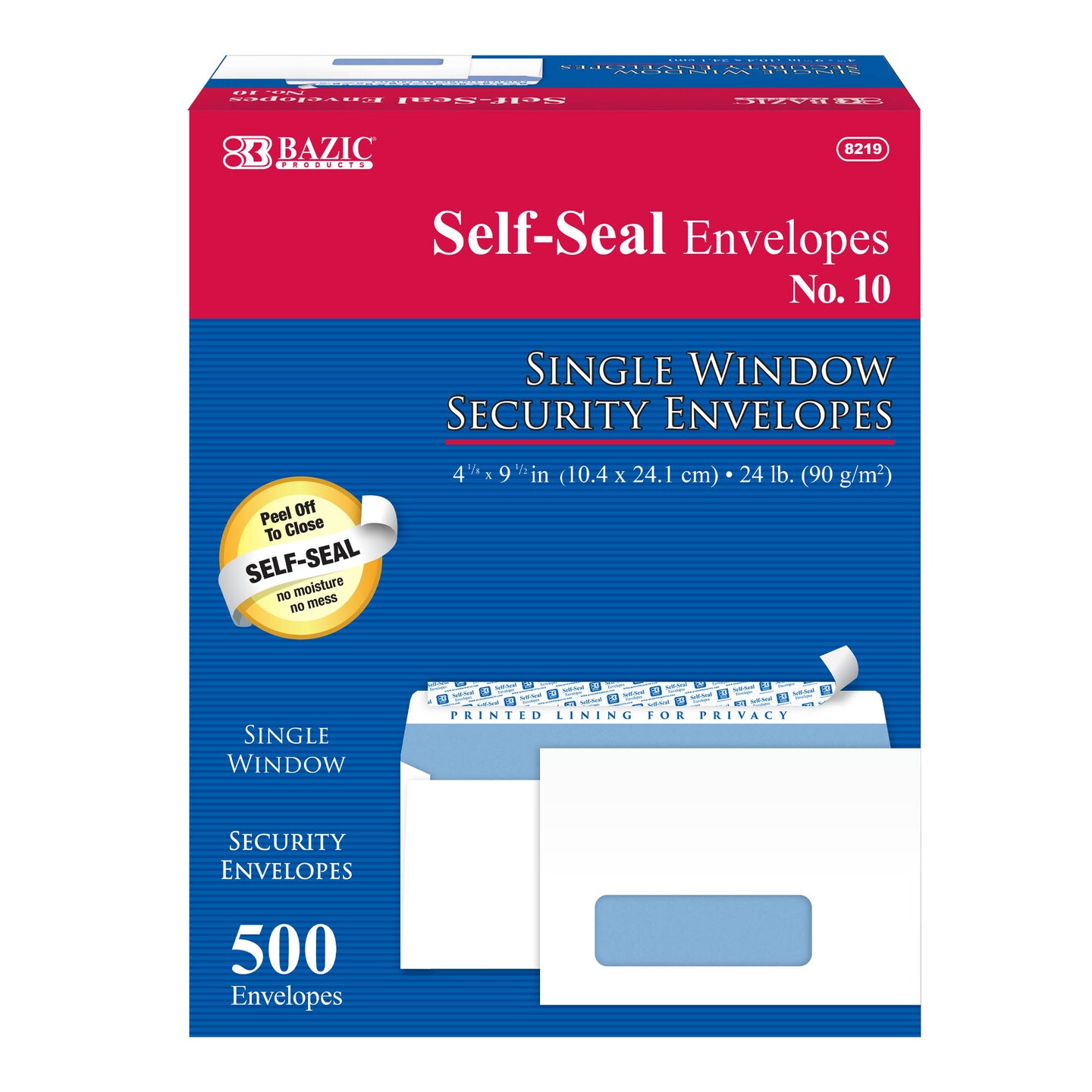 BAZIC #10 Self-Seal White Single Window Envelopes (500/Pack)