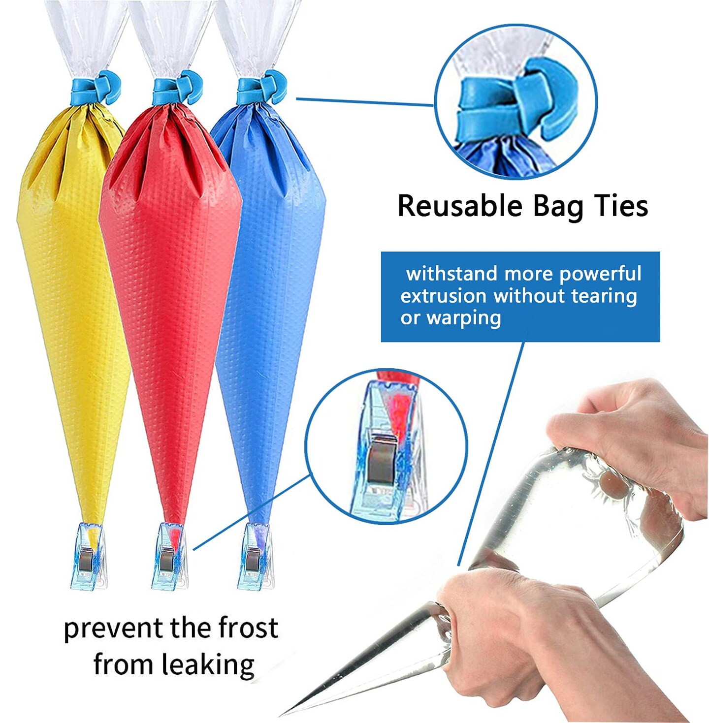 122 Pieces Tipless Piping Bags - 100pcs Disposable Piping Pastry Bag for Royal Icing/Cookies Decorating - 10 Pastry Bag Ties,10 Clips &#x26;2 Scriber Needle - Best Cookie/Cake Decorating Tools (14 inch)
