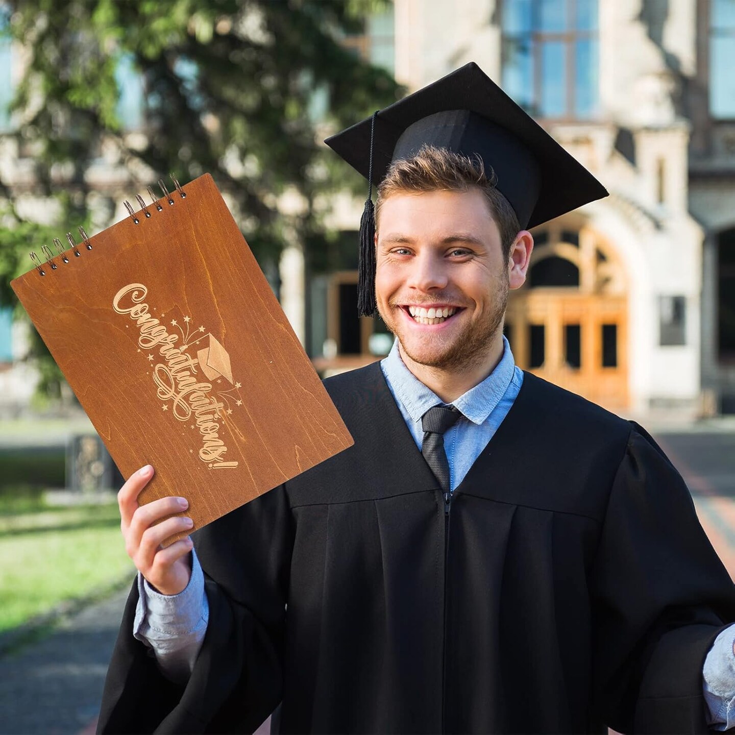 Graduation Wood Guest Book Rustic Grad Gifts Wood Scrapbook Photo Album Hardcover Photo Guest Congratulatory Message Book with 80 Blank White Pages for Graduation Party (Congratulation)
