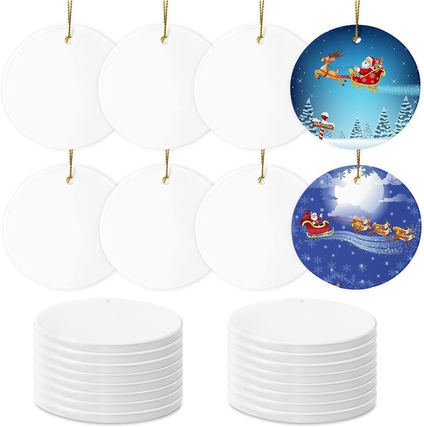 Sublimation Ceramic Ornaments – Bulk White Round Porcelain Blanks for Heat Press, Personalized Christmas Tree Keepsakes, DIY Holiday Crafts and Decorations