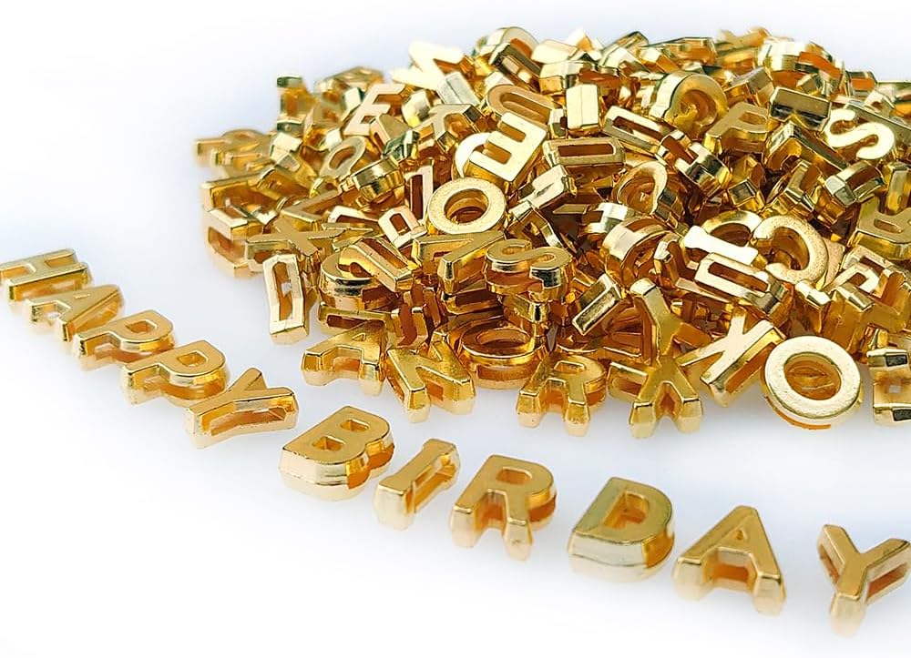 300+ PCS Large Alphabet Beads (9&#xD7;12mm) &#x2013; A&#x2013;Z Golden Plastic Beads for Bracelets, Necklaces &#x26; DIY Crafts