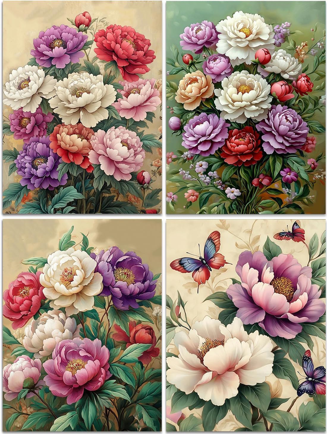 4 Pack 5D Diamond Painting Kits for Adults, Flower Diamond Art Kits for Beginners of All Ages, Round Full Drill Painting by Numbers Crafts Home Wall Decor