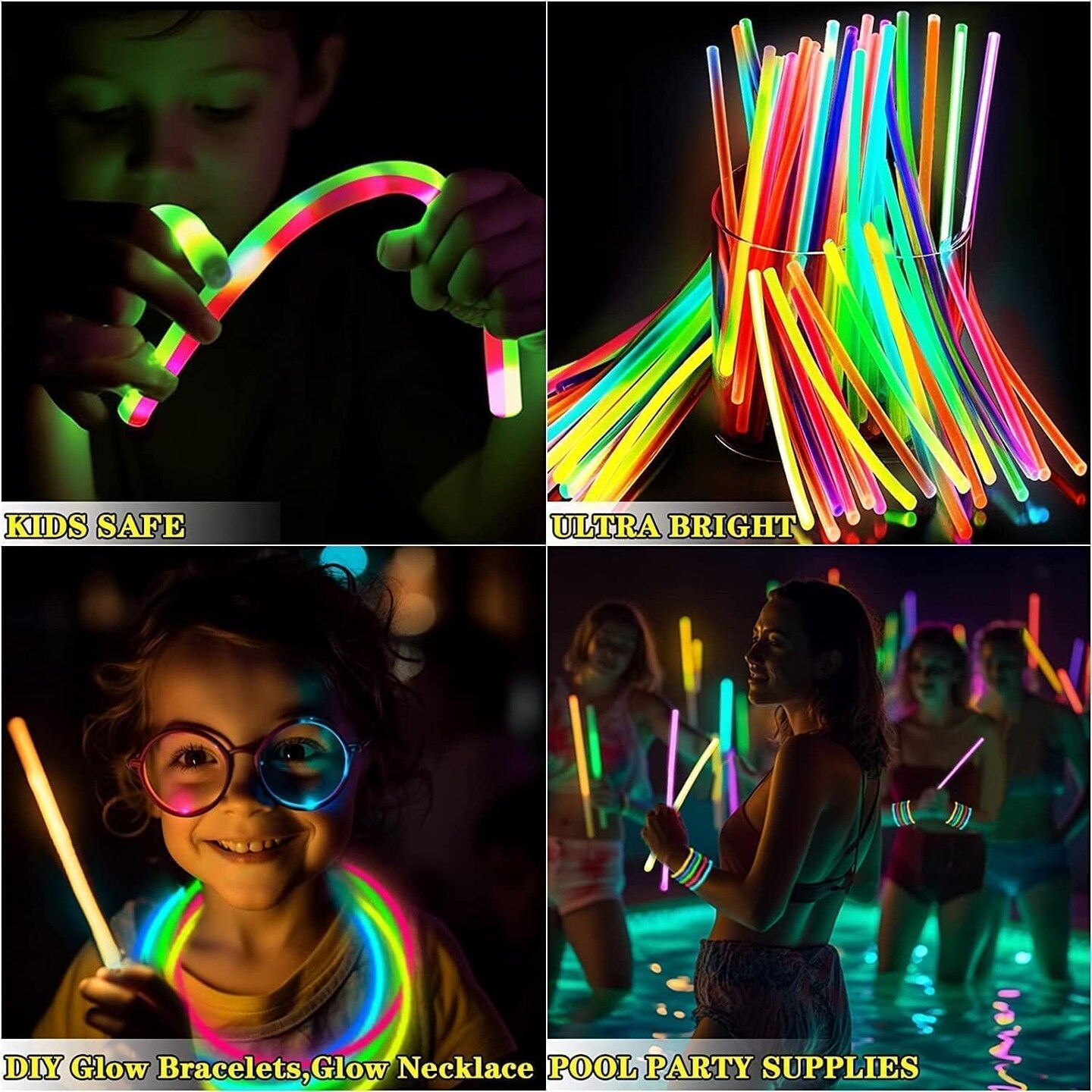 500 Pack Ultra Bright Glow Sticks Bulk Party Pack Glow In The Dark Party Supplies Glow Sticks Necklaces Bracelets with Connectors 8" Glowsticks Light Up Toy Graduation Birthday Wedding Pool Patriotic