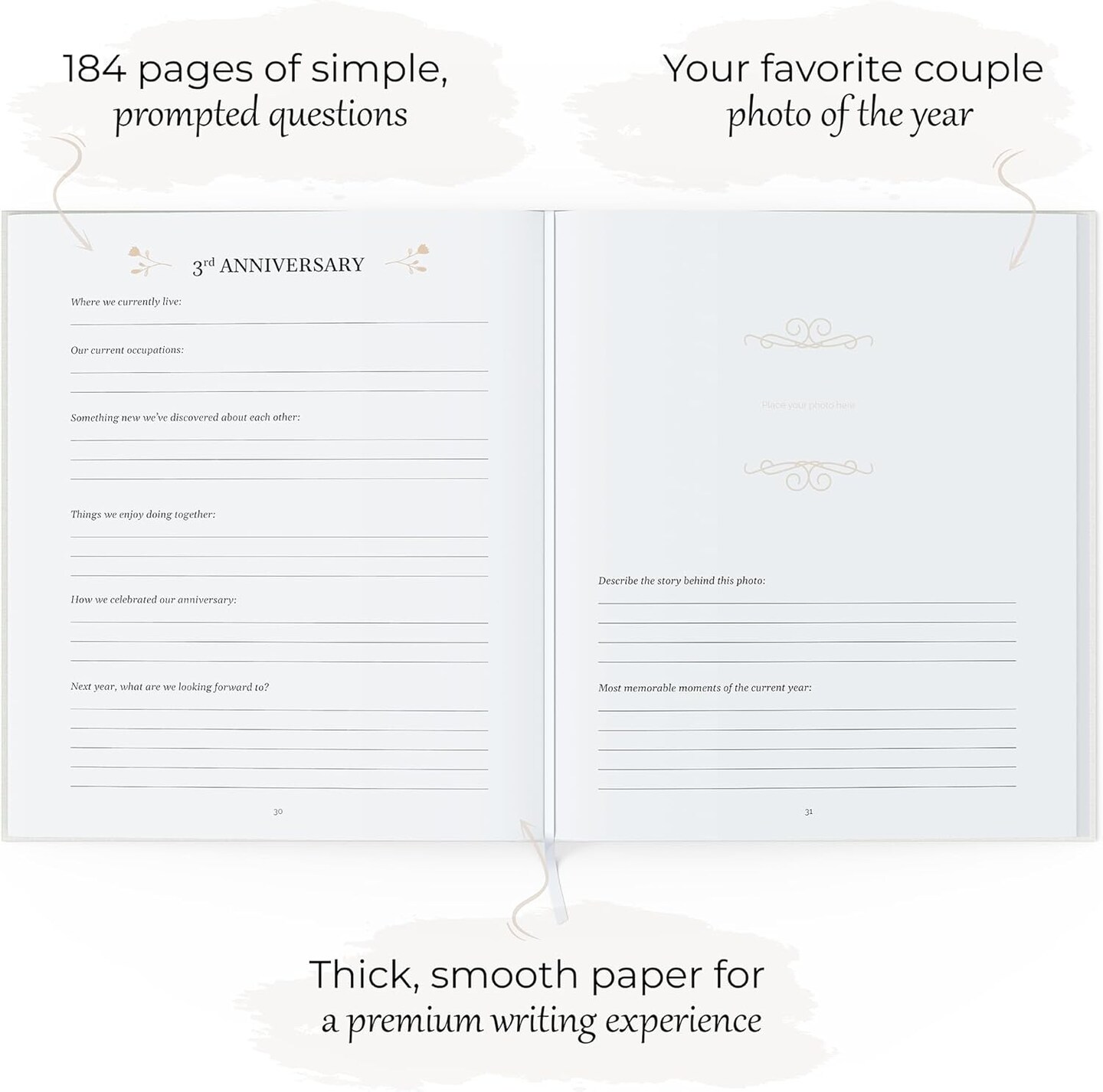 A Wedding Anniversary Journal for Couples – Keepsake Memory Album, Relationship Milestones & Love Story Diary - Unique Wedding Gifts (184 Pages, Ivory)