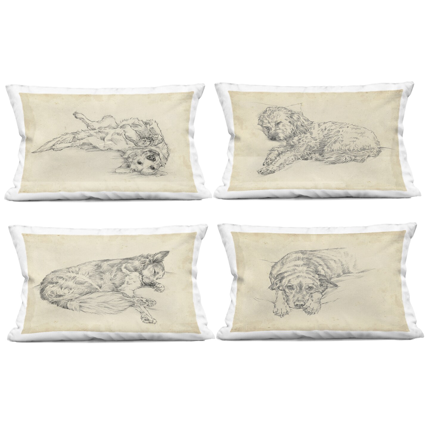 Stupell Industries Antique Dog Sketch 4 Piece Decorative Printed Throw Pillow Set, design by Ethan Harper, 14 x 7 x 20
