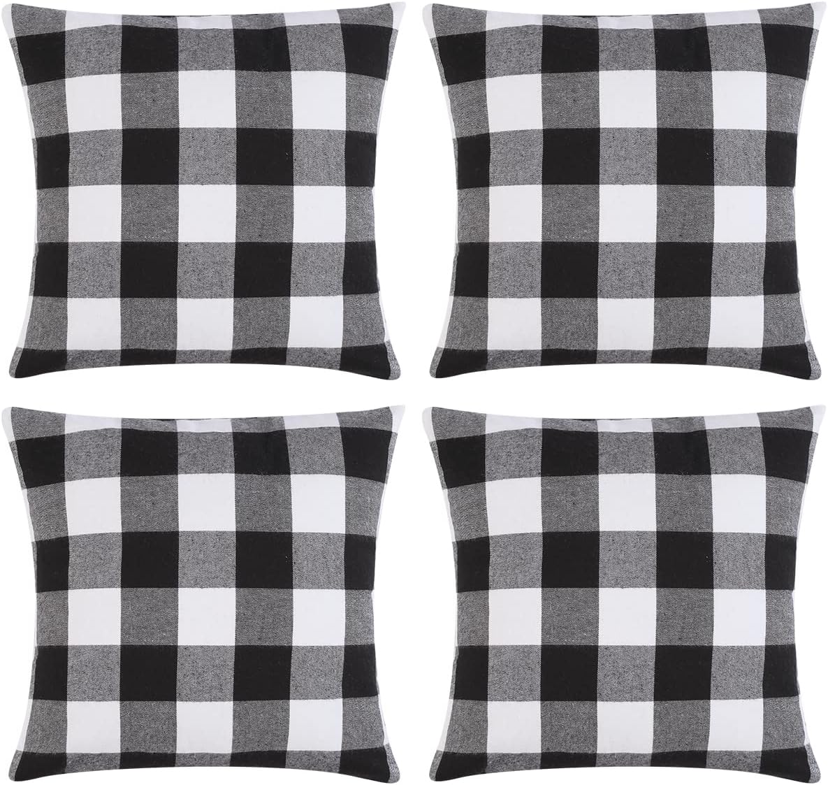 Christmas Pillow Covers - Set of 4 Buffalo Black and White Plaid Throw Pillow Covers, 18 x 18 Inches Cotton Pillow Cover Christmas Decorative Cushion Case for Sofa Couch Christmas Home Decor