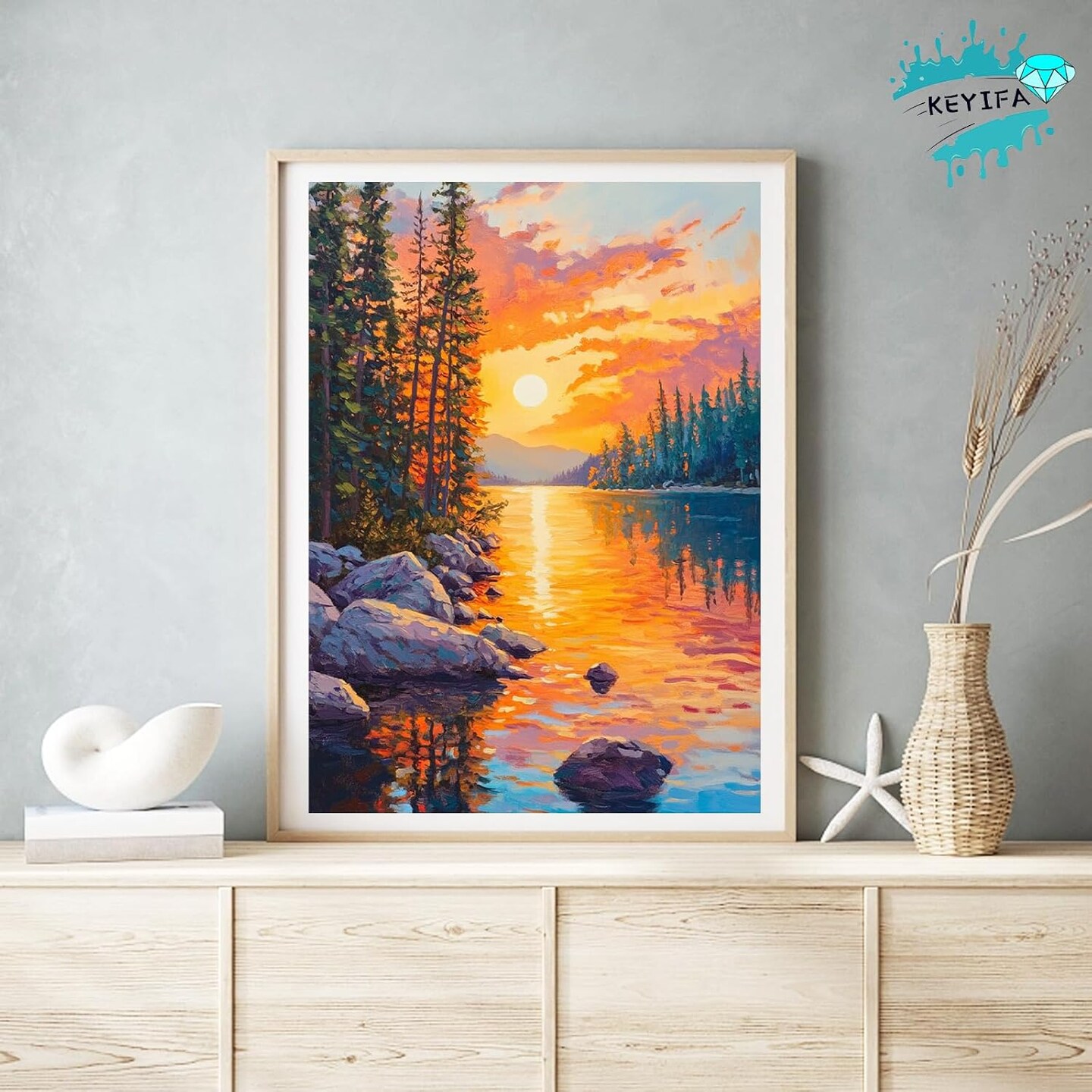 Diamond Painting River Sunset Diamond Art Kits for Adults, 5D Round Full Drill Landscape Diamond Painting Kit for Beginner, DIY Gems Art Craft for Home Wall Decor 12x16 inch