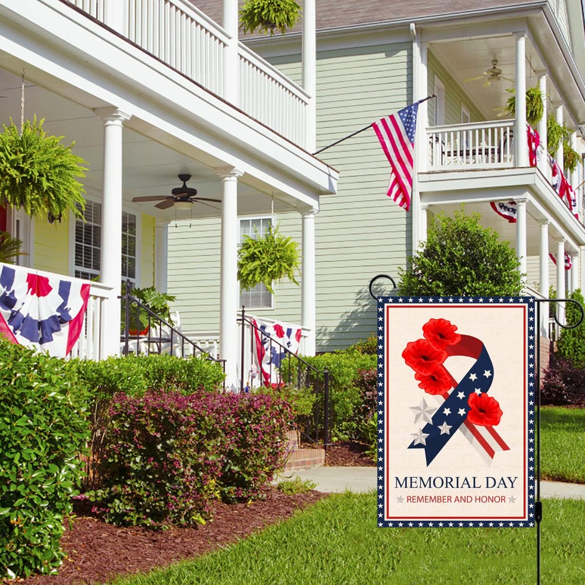 Memorial Day Garden Flag Stars and Stripes Ribbon Poppy American Patriotic